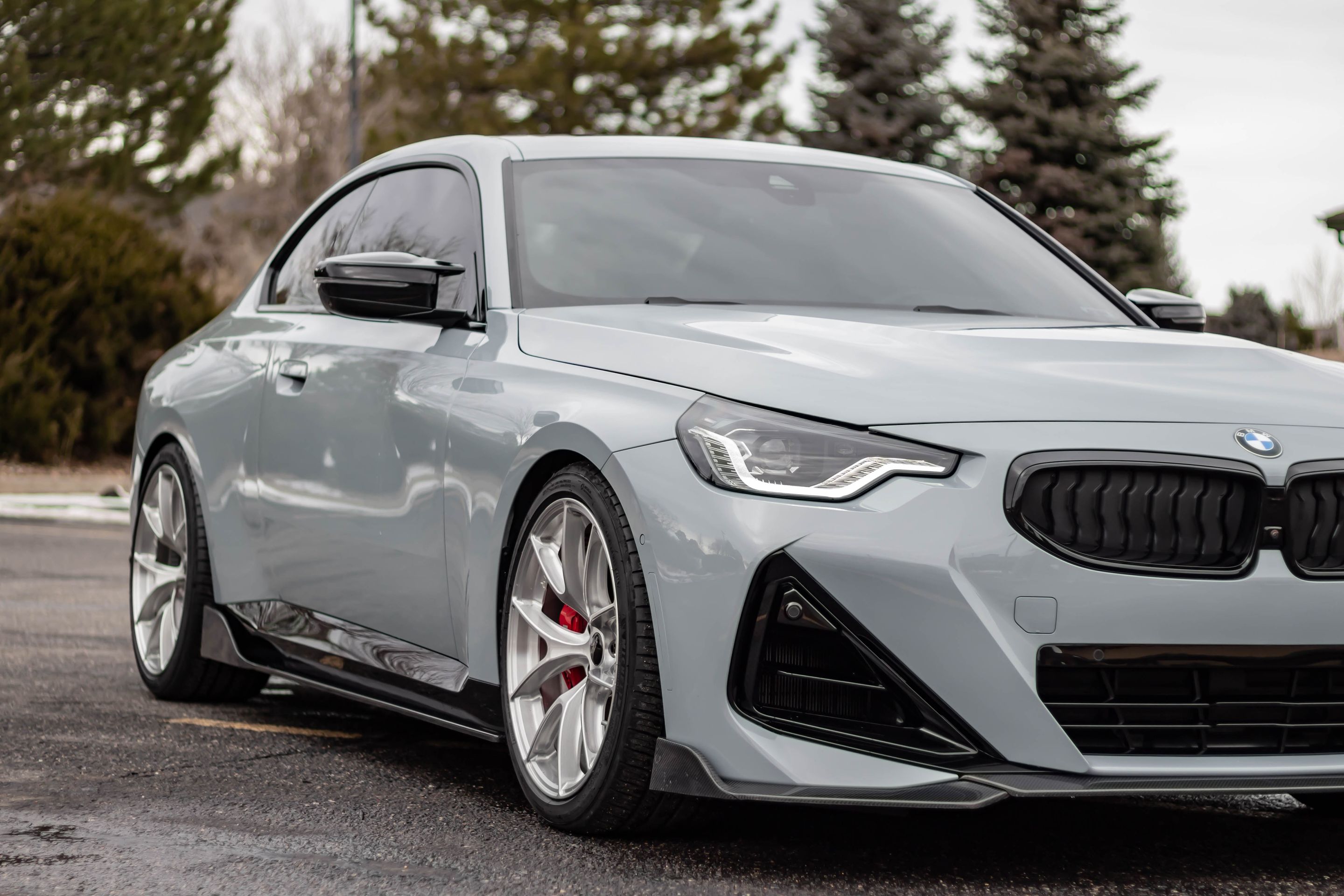Grey BMW G42 2 Series with 19" VS-5RS Apex wheels in Brushed Clear
