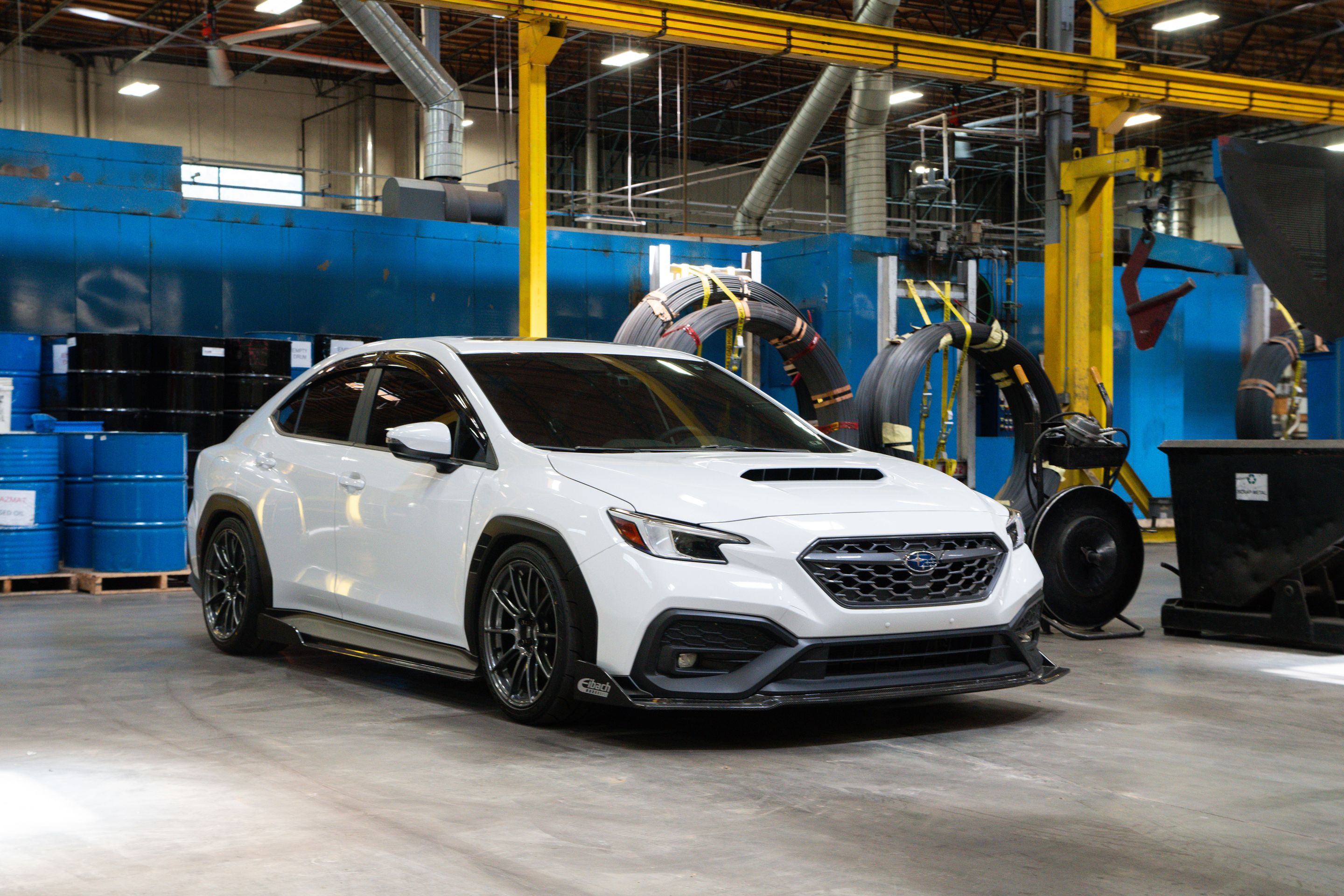 White Subaru VB WRX with 18" SM-10RS Apex wheels in Anthracite