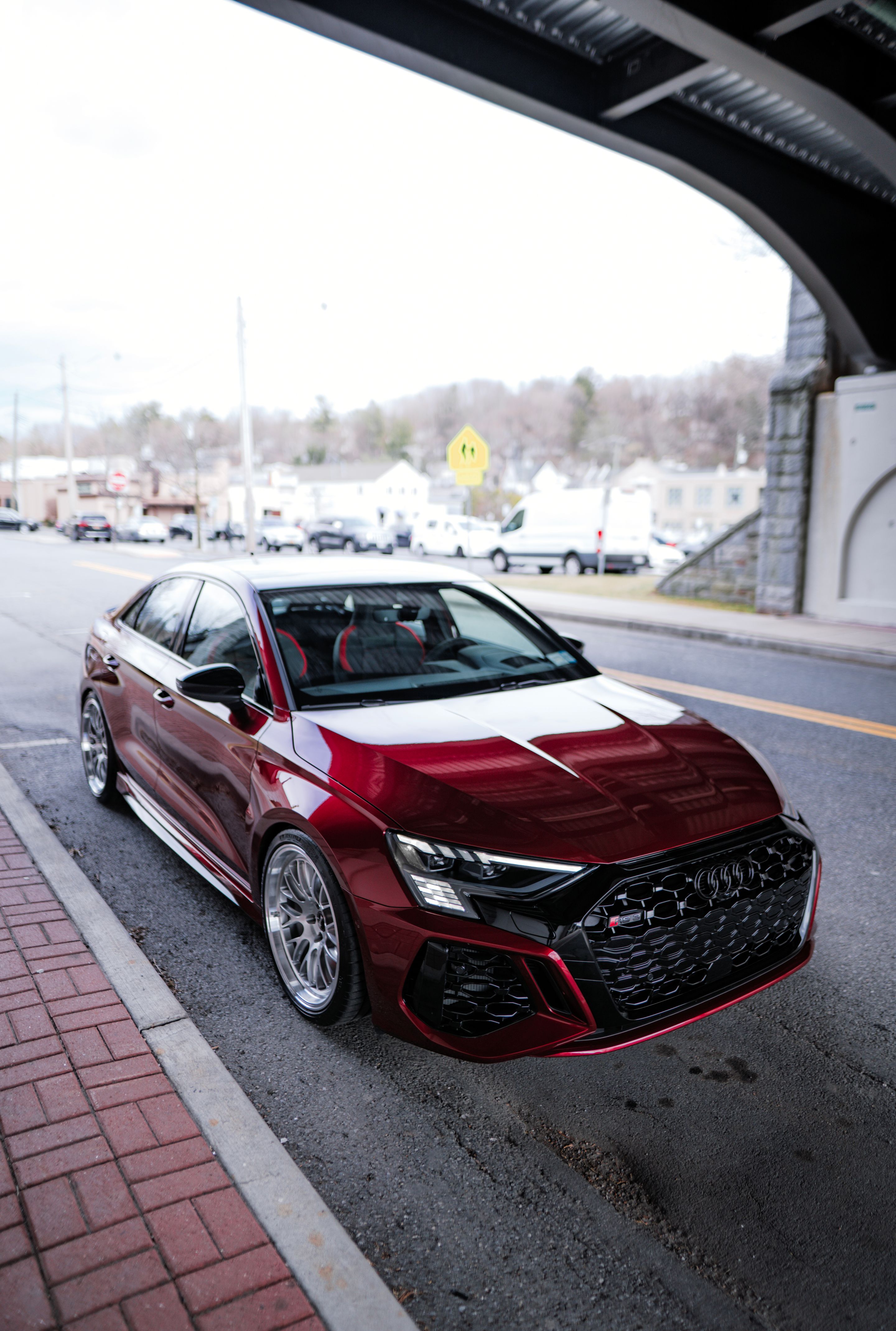 Red Audi 8Y RS 3 with 19" ML-10RT Apex wheels in Machined Lip Brushed Clear