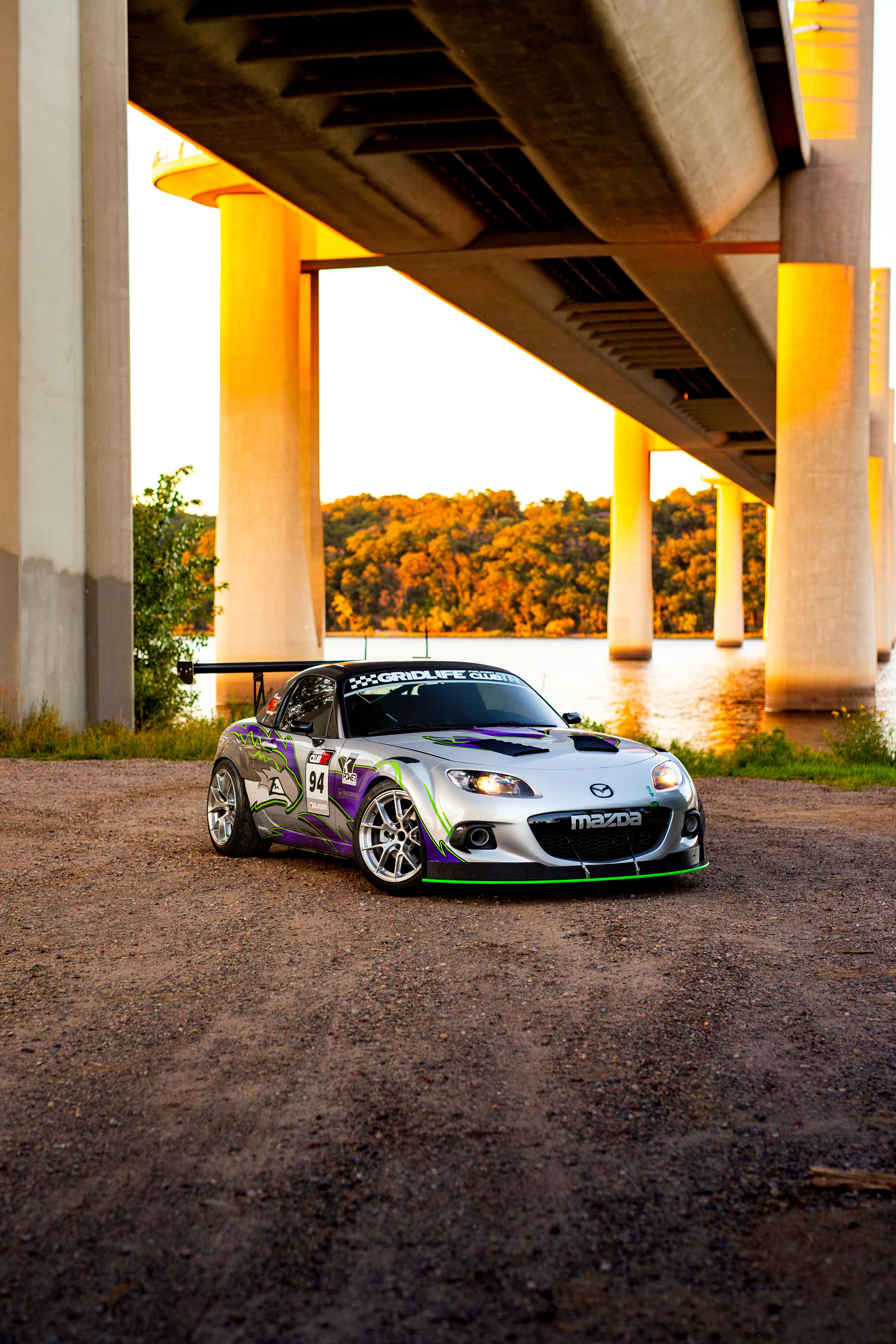 Silver Mazda NC MX-5 Miata with 17" VS-5RS Apex wheels in Brushed Clear