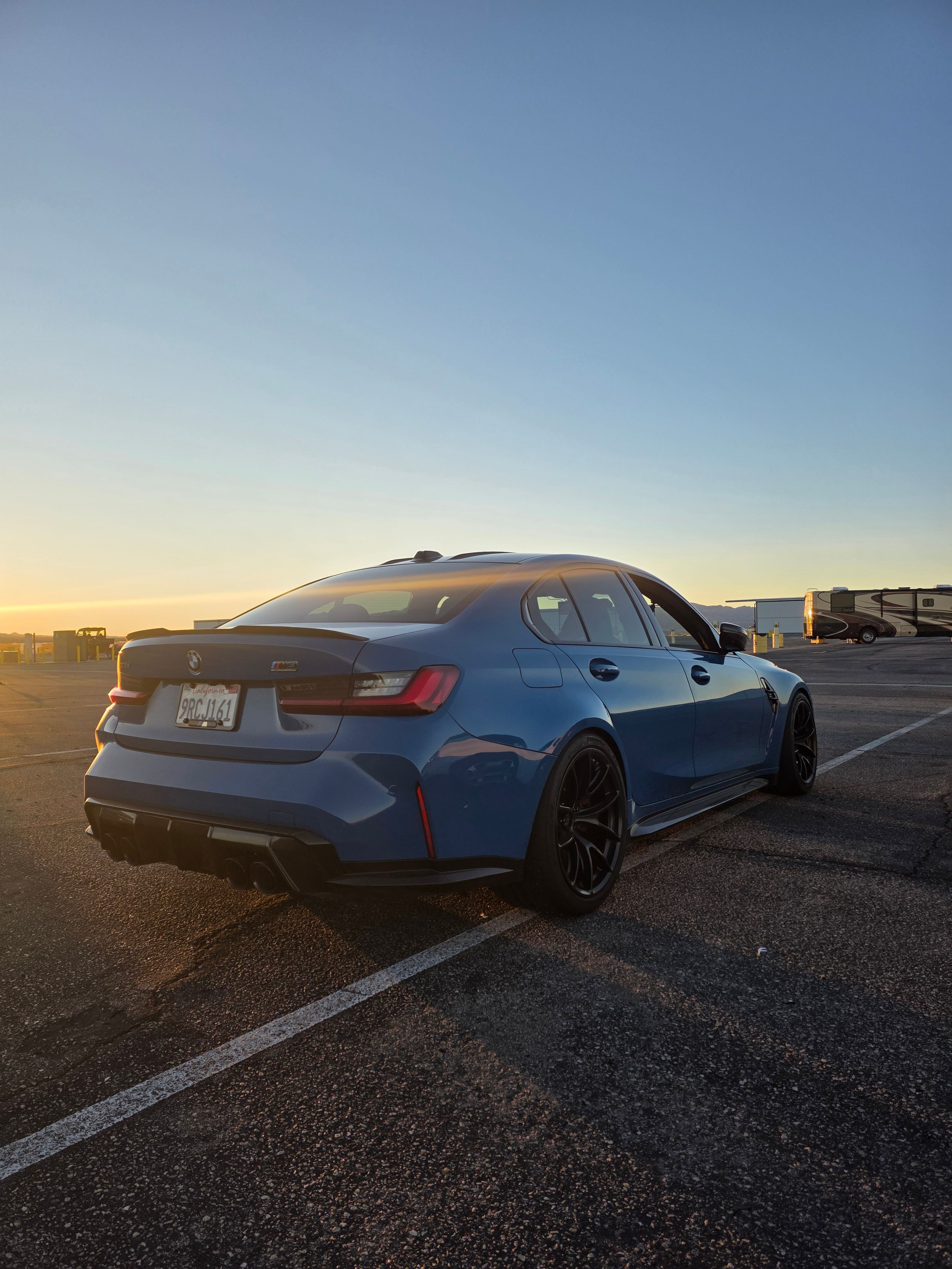 Blue BMW G80 M3 with 19" VS-5RE Apex wheels in Satin Black