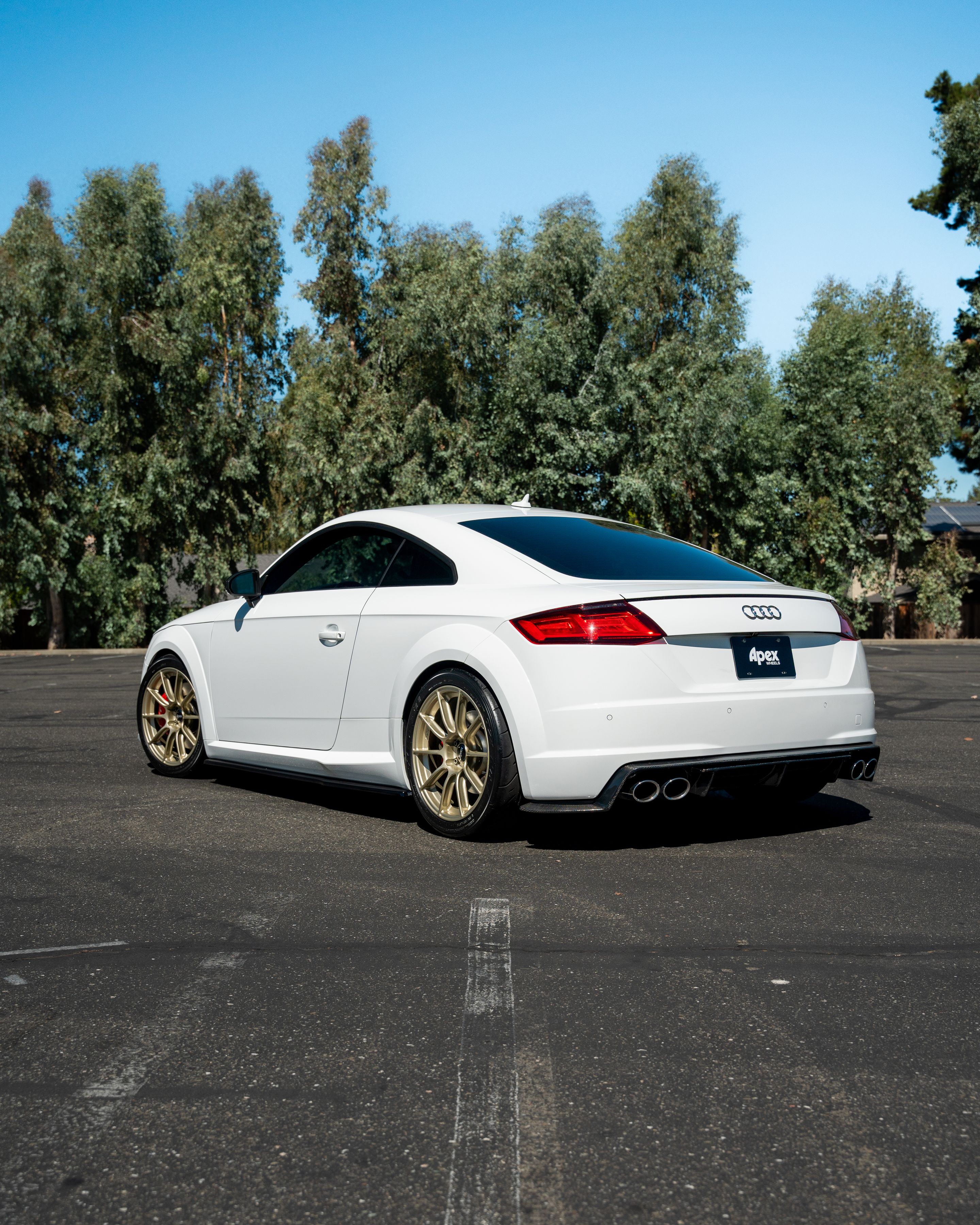 White Audi 8S TTS with 18" SM-10RS Apex wheels in Motorsport Gold