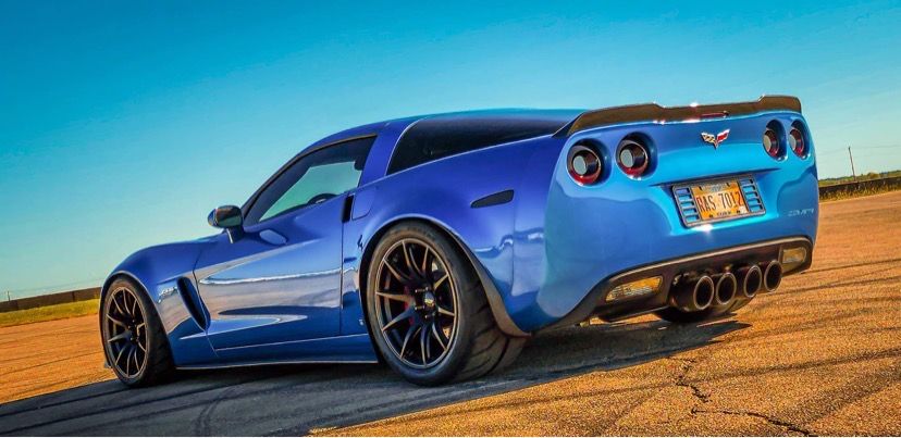 Blue Chevrolet C6 Corvette Z06 with 19" SM-10 Apex wheels in Satin Black