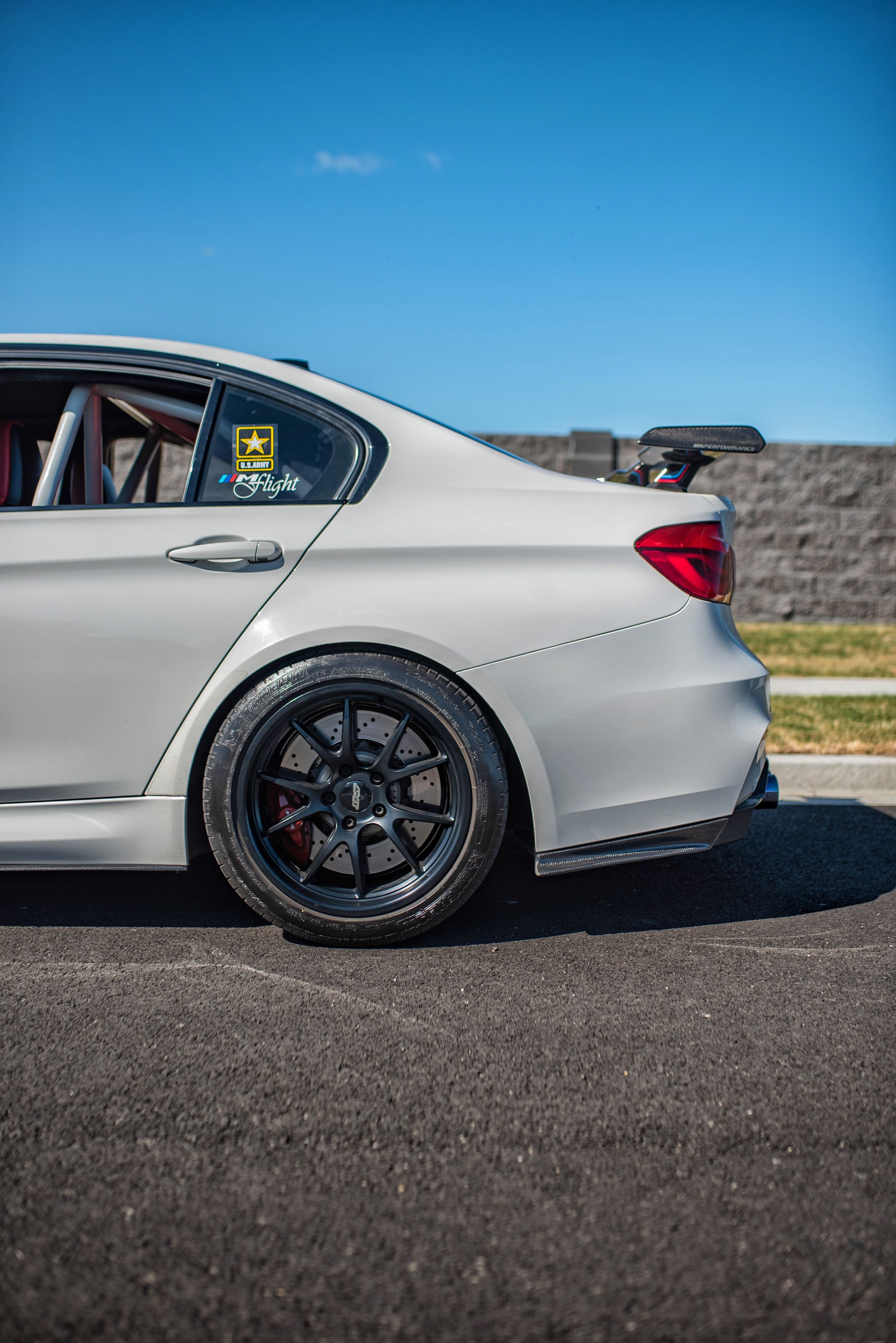 White BMW F80 M3 with 18" FL-5 Apex wheels in Satin Black