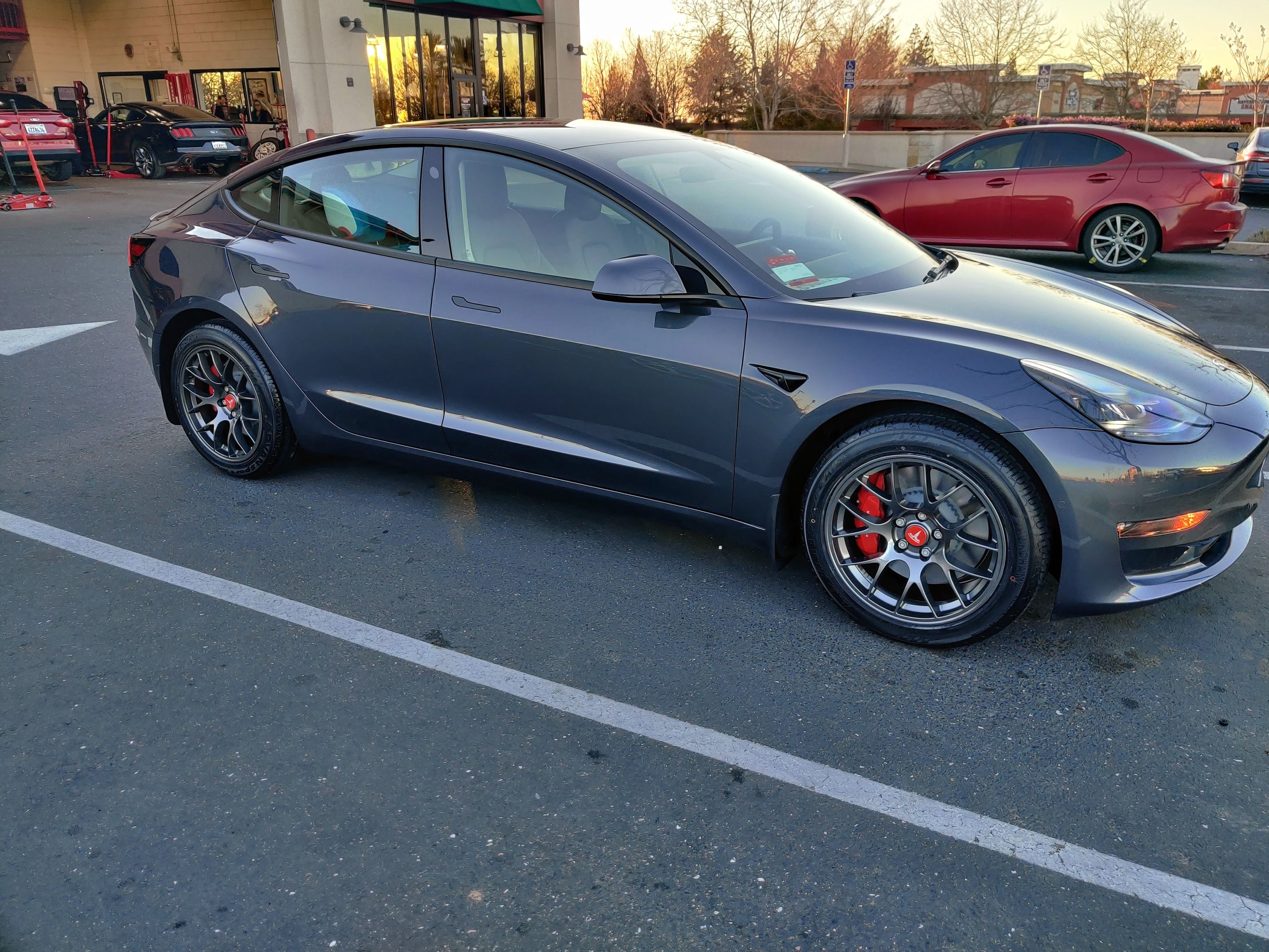 Grey Tesla Model 3 with 18" EC-7 Apex wheels in Anthracite
