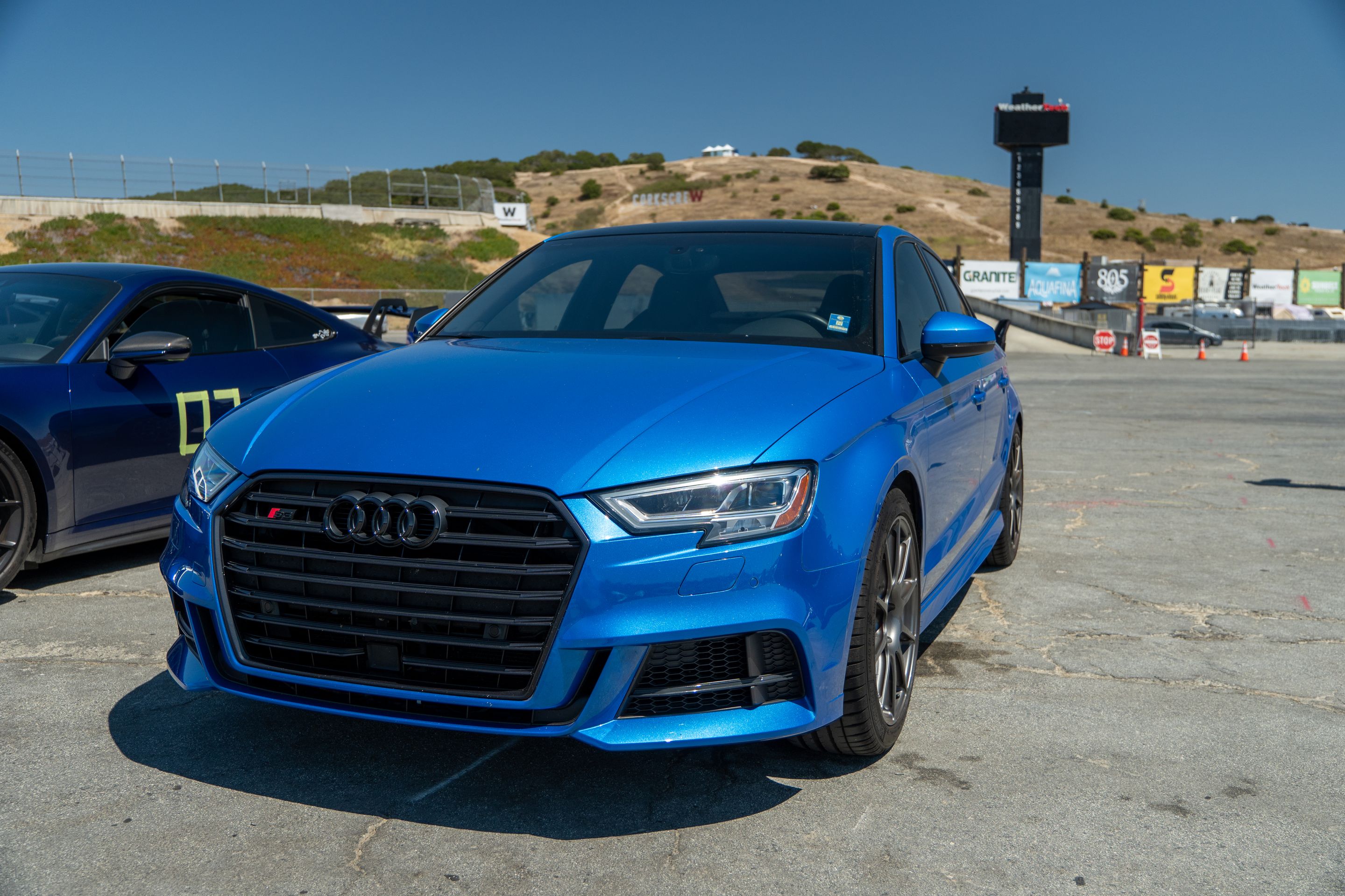 Blue Audi 8V S3 with 18" SM-10 Apex wheels in Anthracite