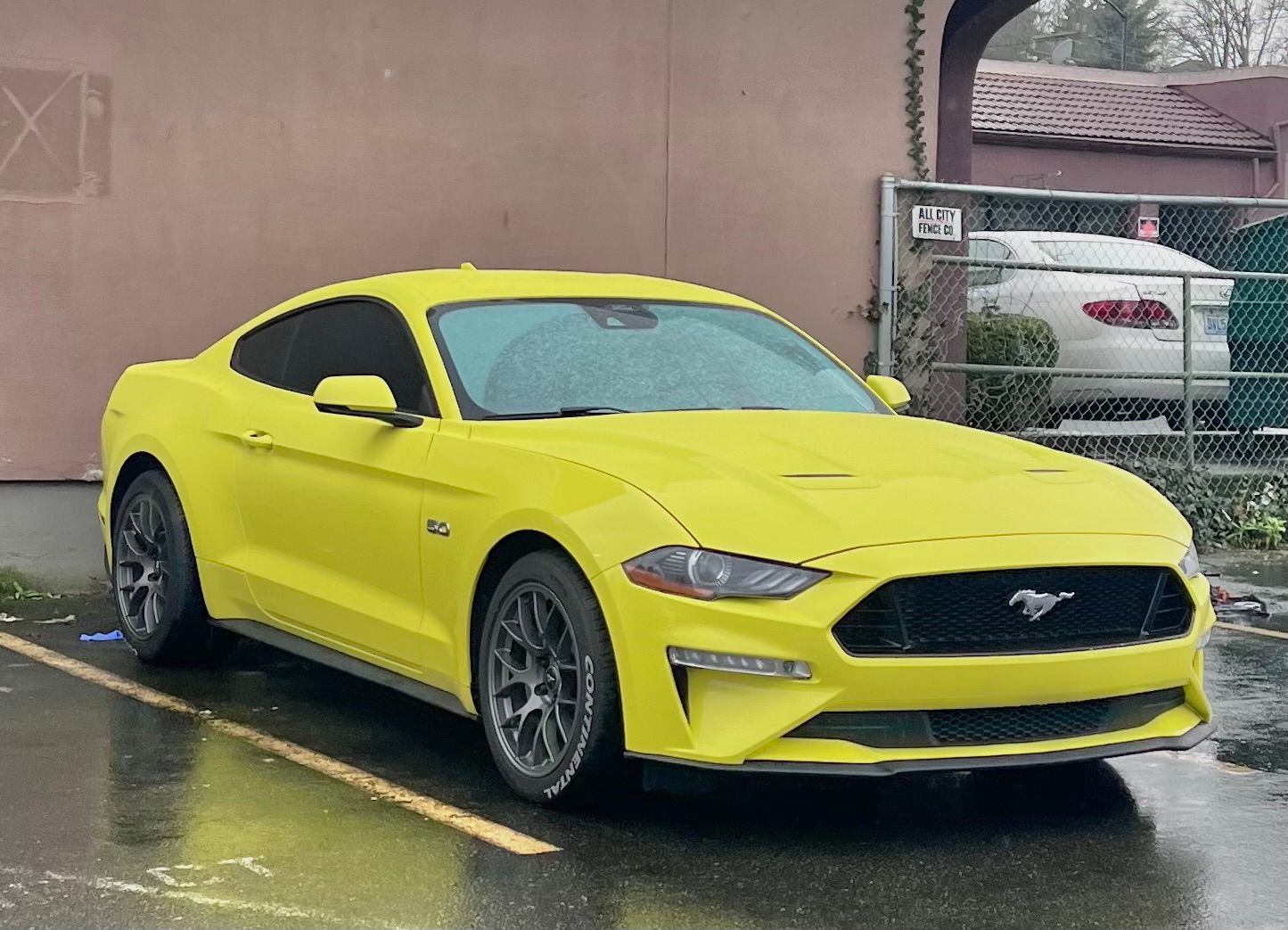 Yellow Ford S550 Mustang GT with 18" EC-7 Apex wheels in Anthracite