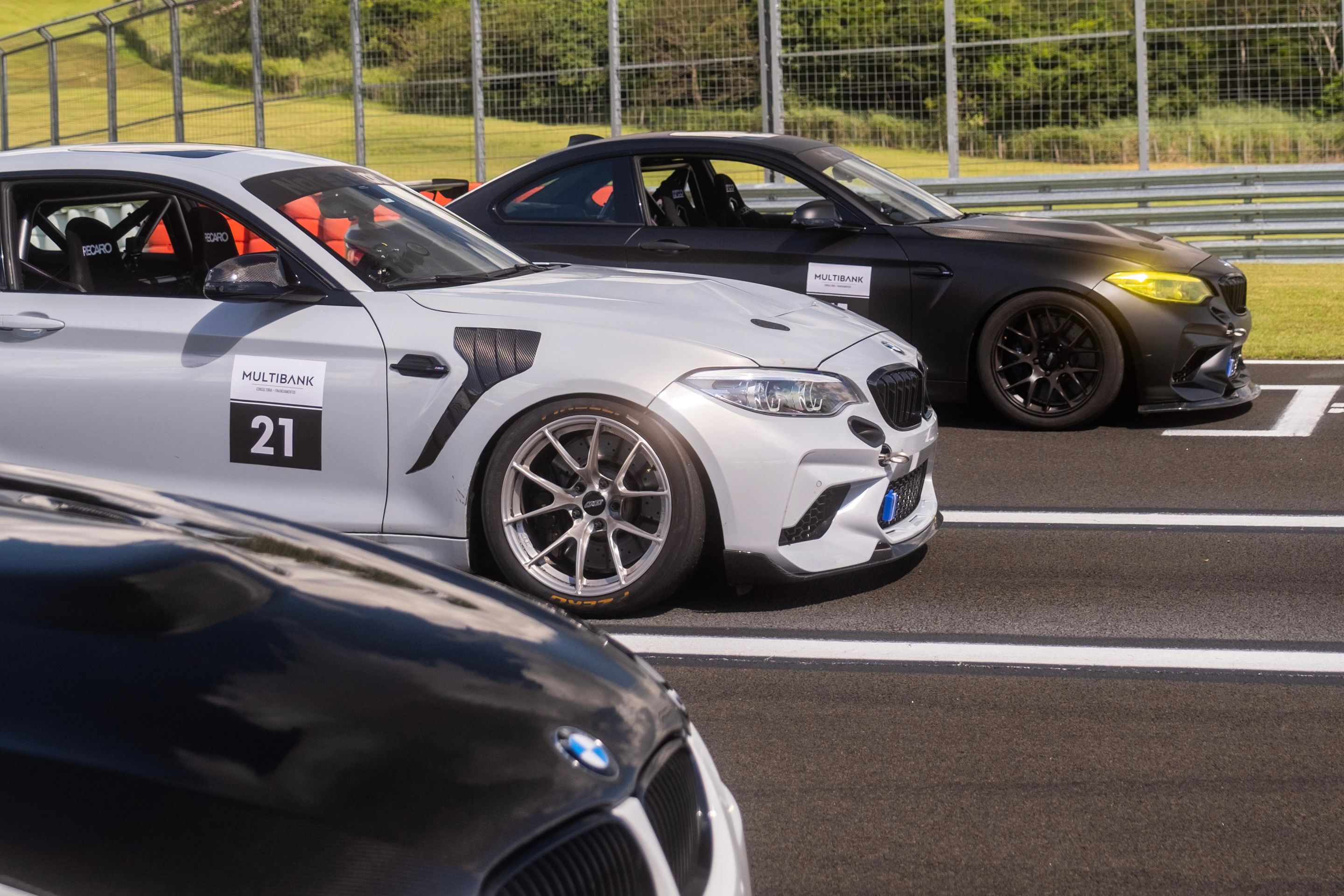 Silver BMW F87 M2 with 18" VS-5RS Apex wheels in Brushed Clear
