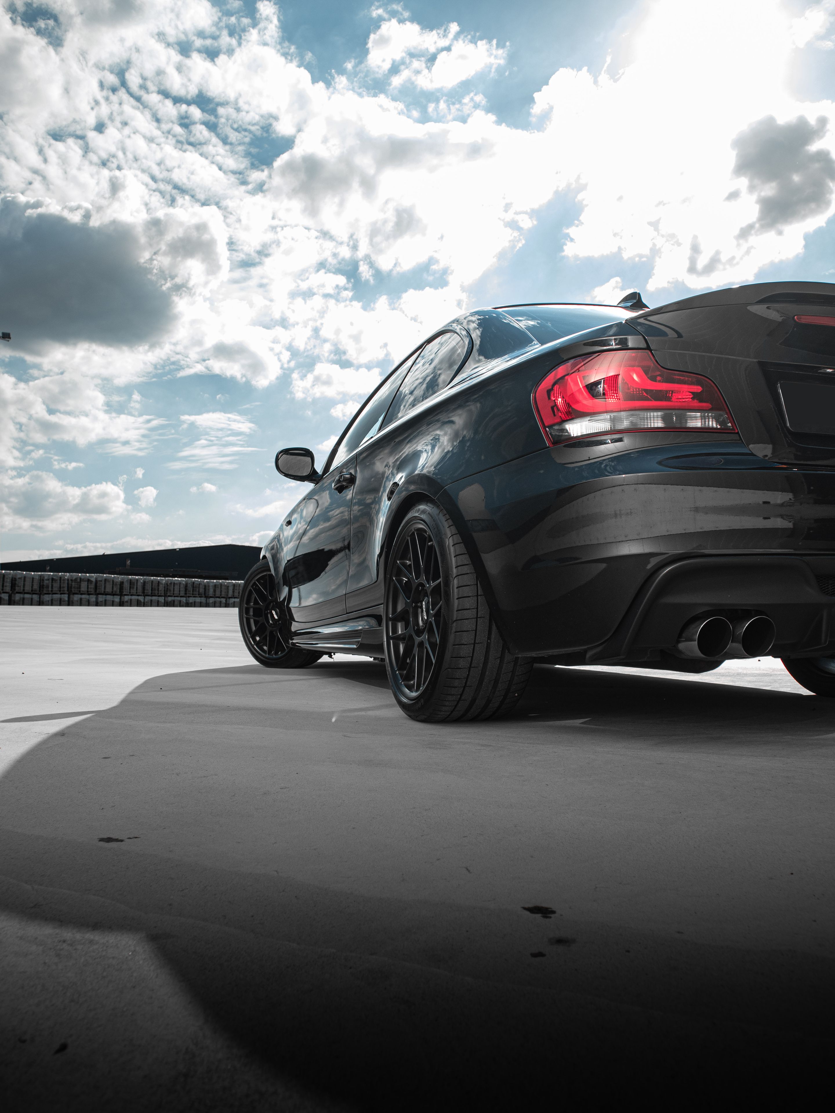 Black BMW E82 Coupe 1 Series with 18" ARC-8 Apex wheels in Satin Black