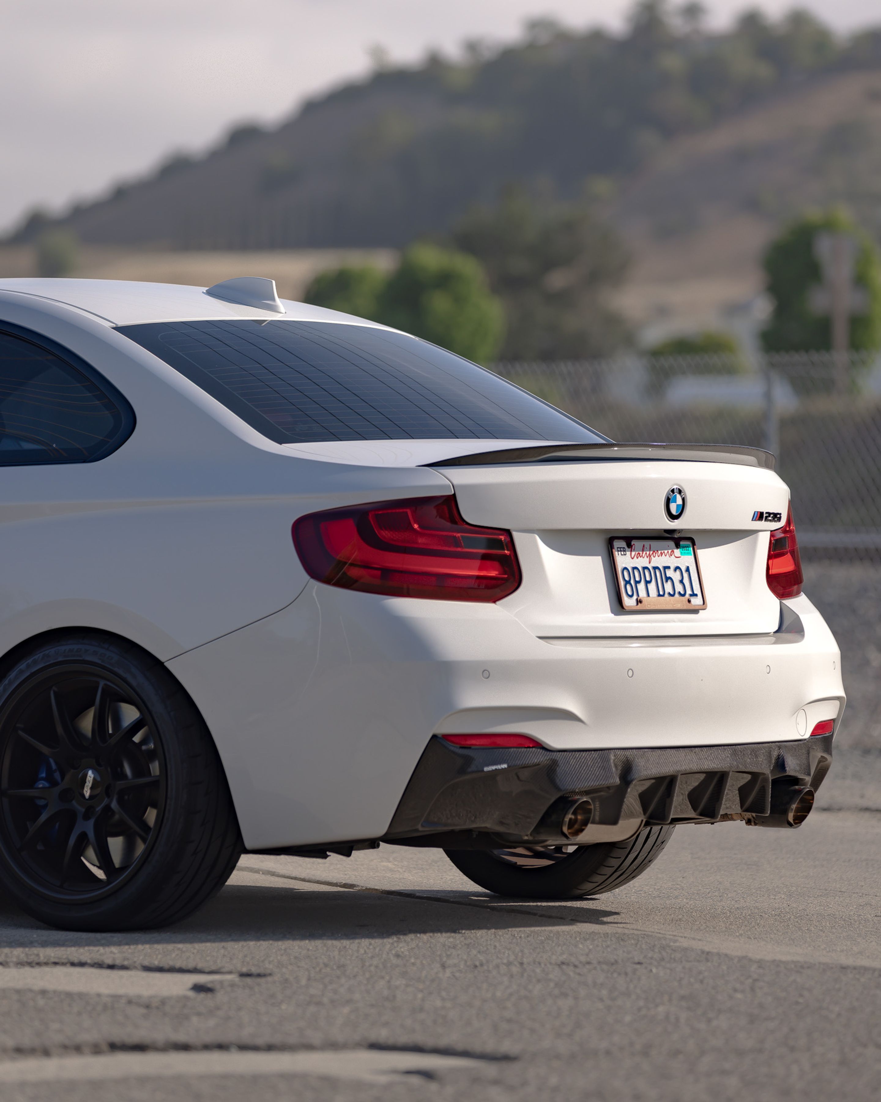 White BMW F22 Coupe 2 Series with 18" FL-5 Apex wheels in Satin Black