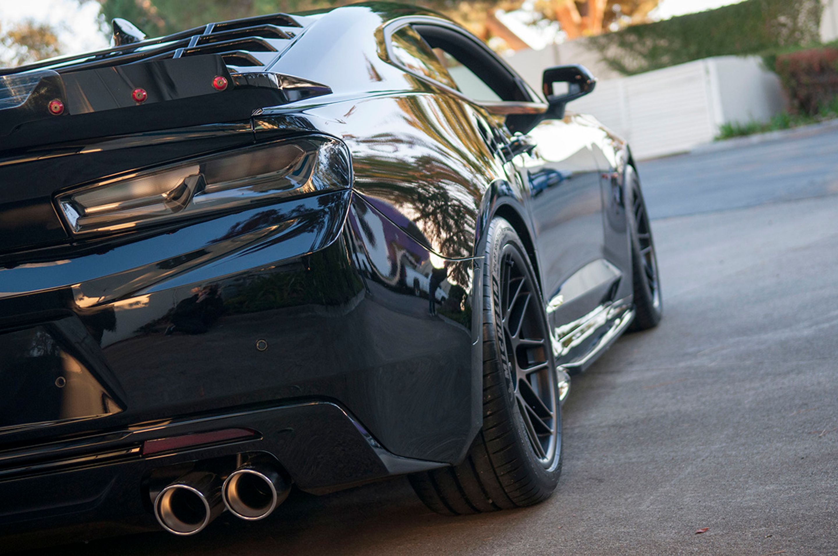 Black Chevrolet 6th Gen Camaro SS with 19" ARC-8 Apex wheels in Satin Black
