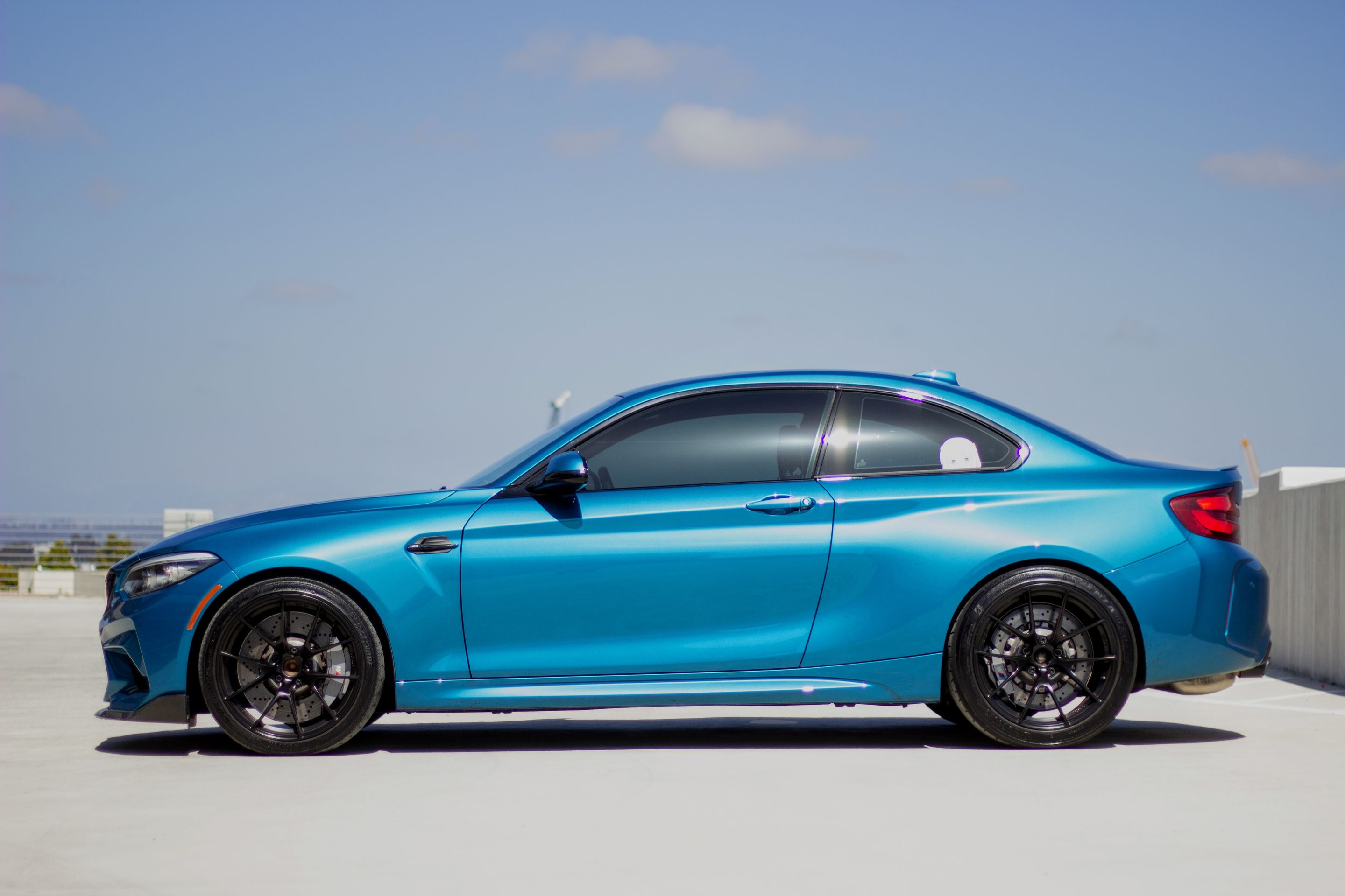 Blue BMW F87 M2 with 19" VS-5RS Apex wheels in Satin Black