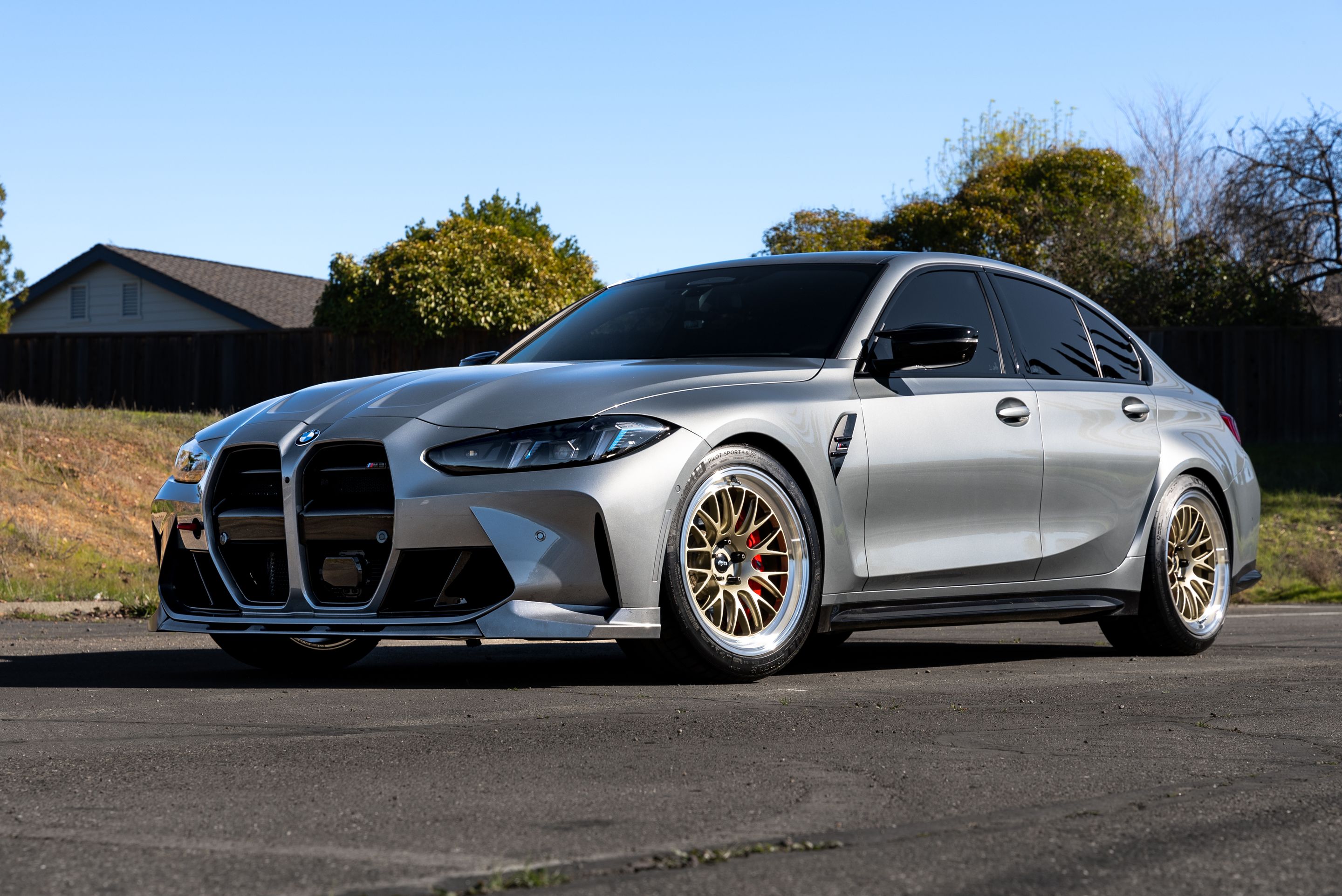 Grey BMW G80 M3 with 19" ML-10RT Apex wheels in Machined Lip Gloss Motorsport Gold