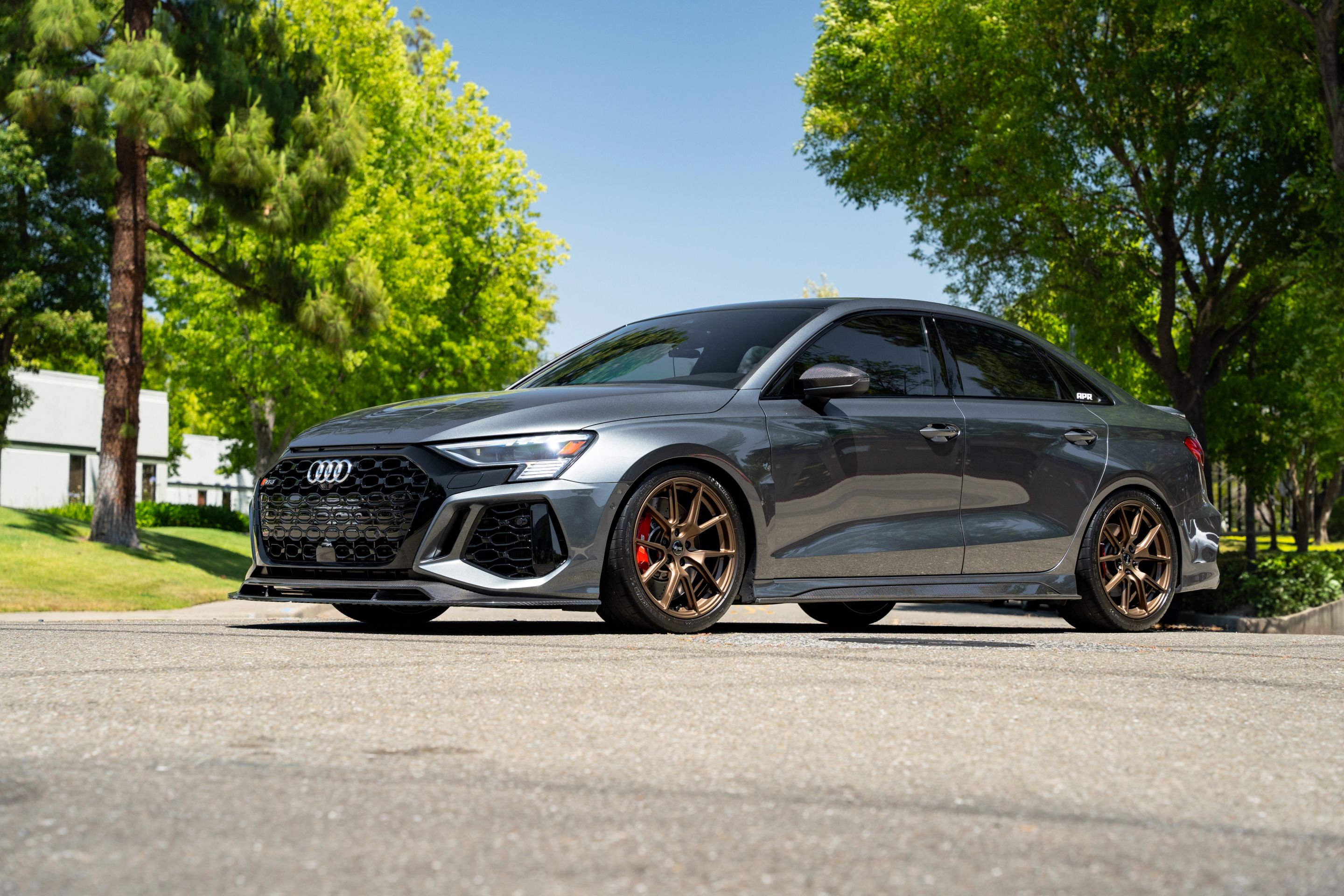 Grey Audi 8Y RS 3 with 18" VS-5 Apex wheels in Satin Bronze