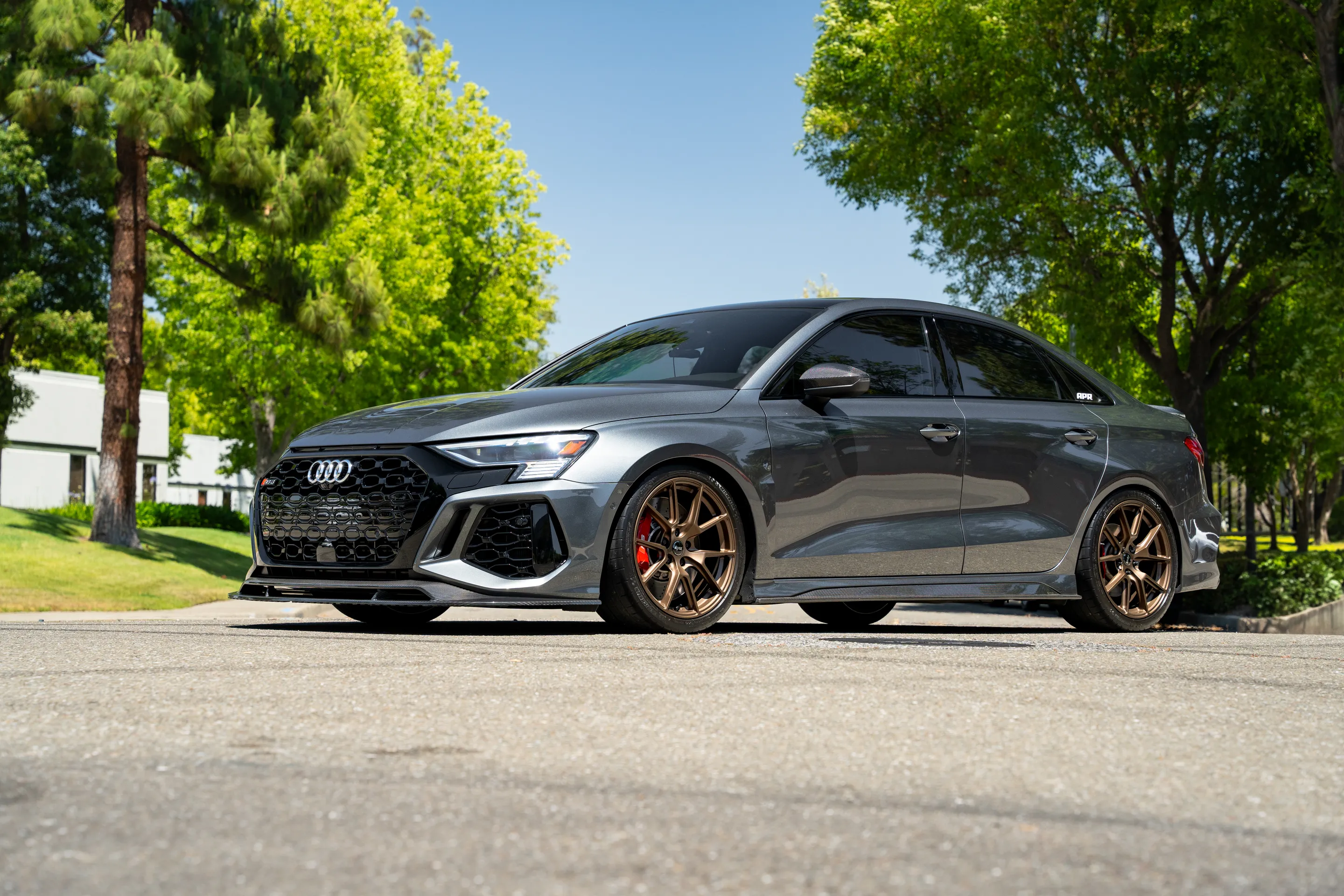 Grey Audi 8Y RS 3 with 18" VS-5 Apex wheels in Satin Bronze