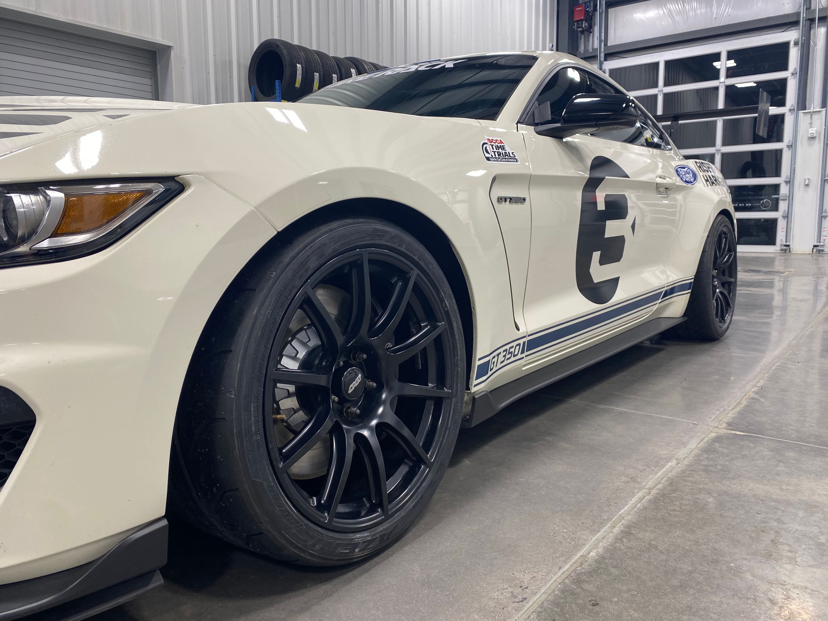 White Ford S550 Mustang GT350 with 19" SM-10 Apex wheels in Satin Black