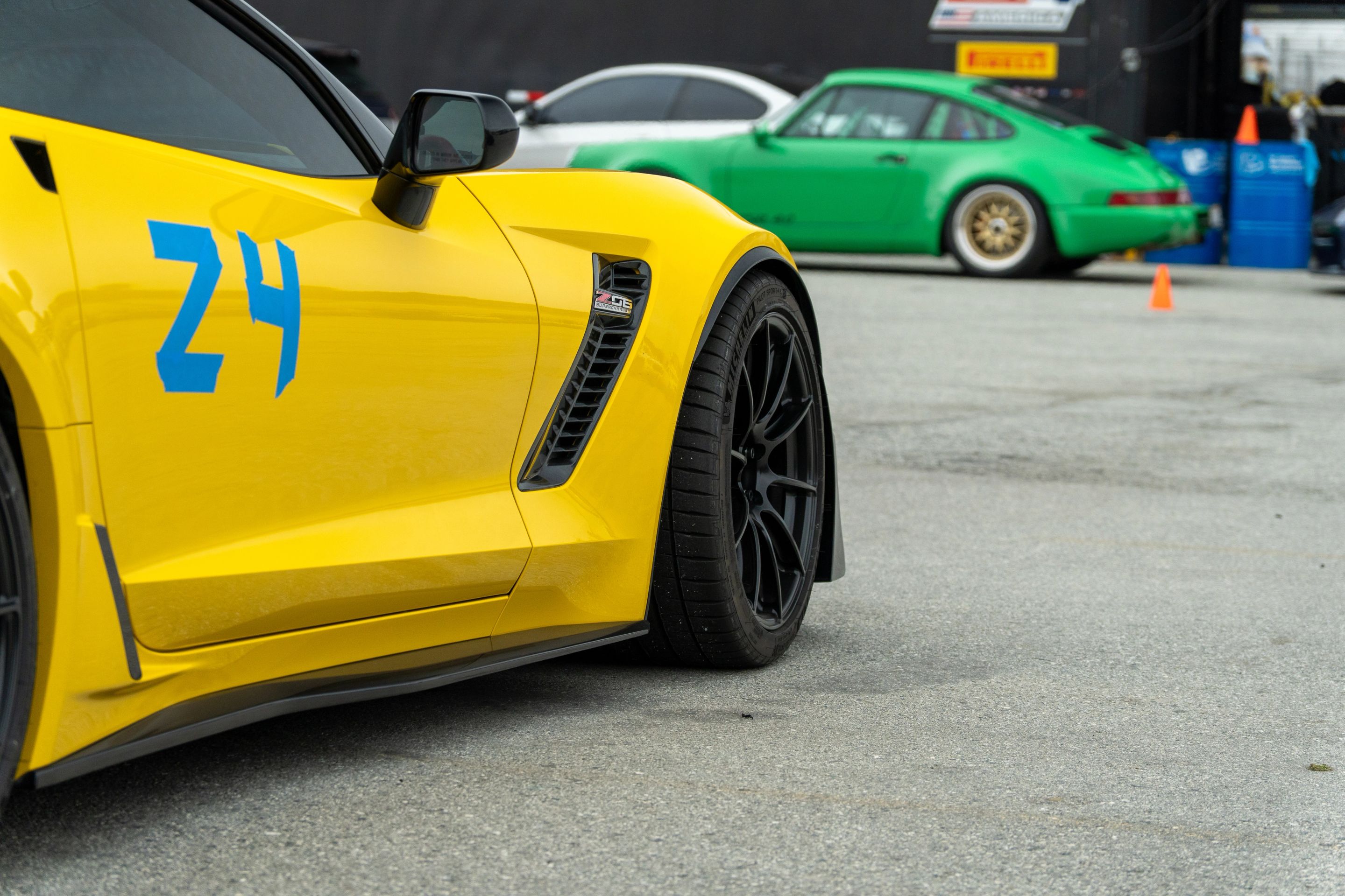Yellow Chevrolet C7 Corvette Z06 with 19" SM-10RS Apex wheels in Satin Black