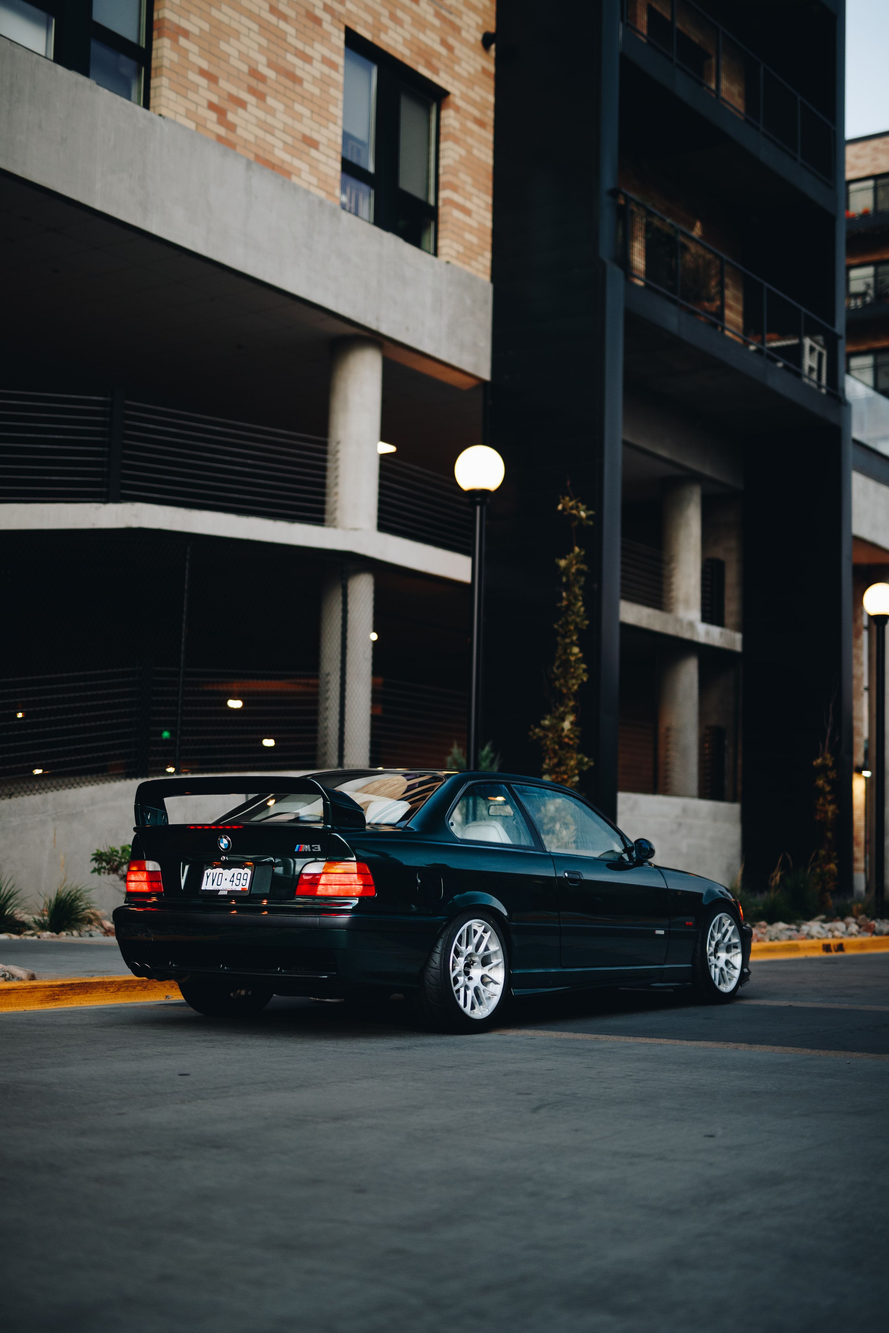 Green BMW E36 M3 with 17" ARC-8R Apex wheels in Brushed Clear