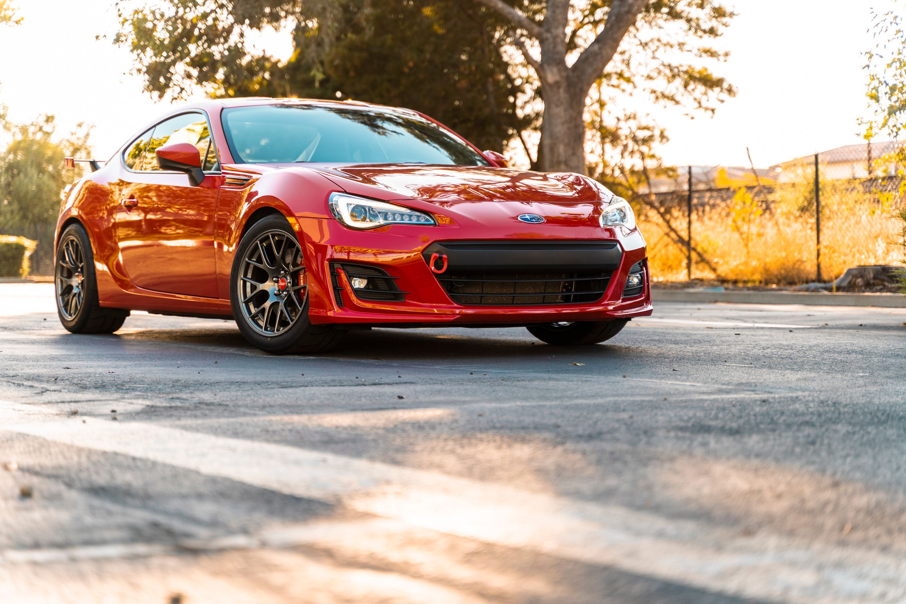 Red Subaru ZC6 / Gen 1 BRZ with 17" EC-7R Apex wheels in Anthracite
