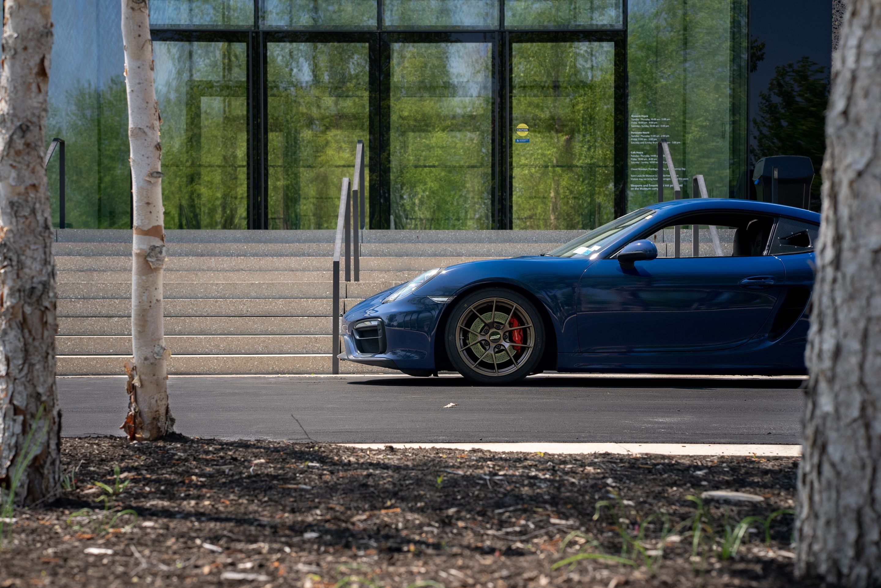 Blue Porsche 981 Cayman GTS with 18" VS-5RS Apex wheels in Satin Bronze