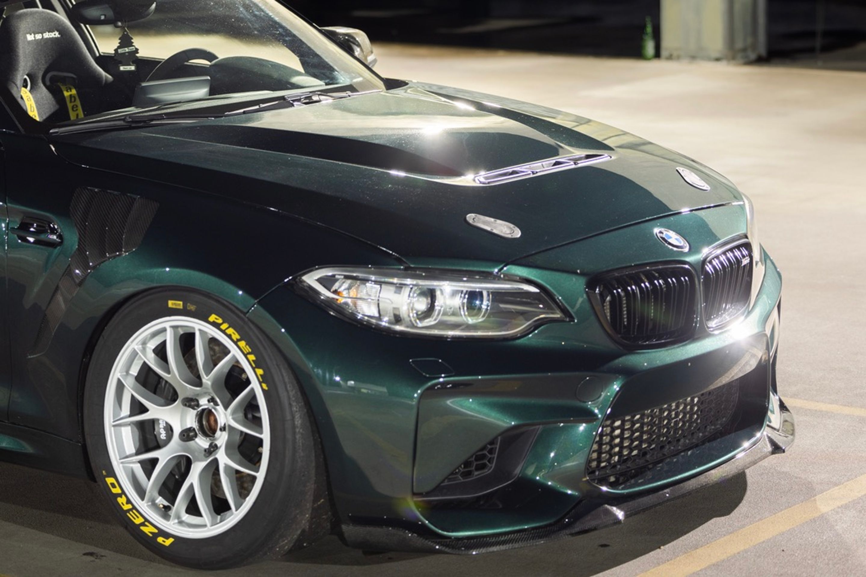 Green BMW F87 M2 with 18" EC-7 Apex wheels in Race Silver