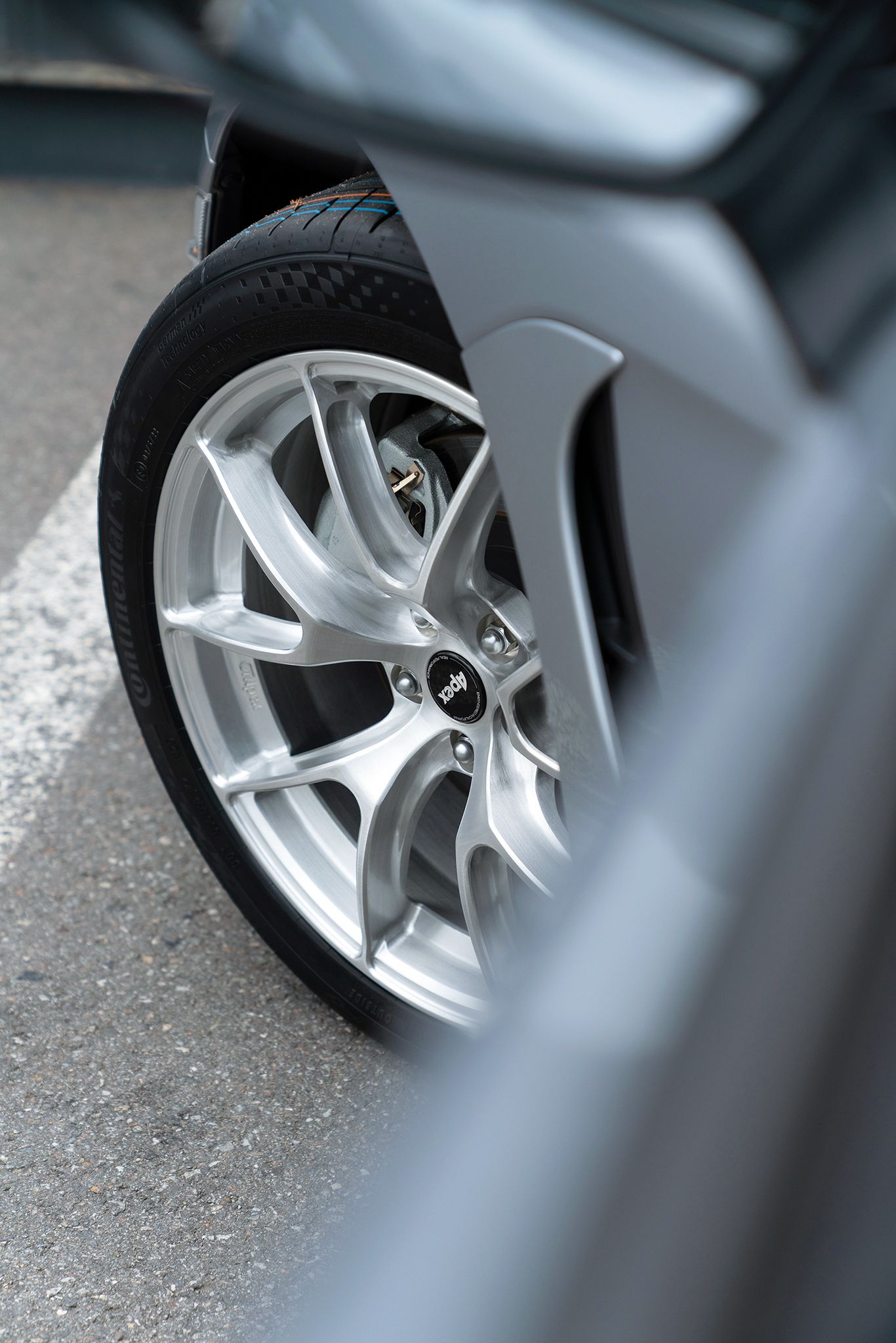 Silver Toyota GR86 with 17" VS-5RS Apex wheels in Brushed Clear