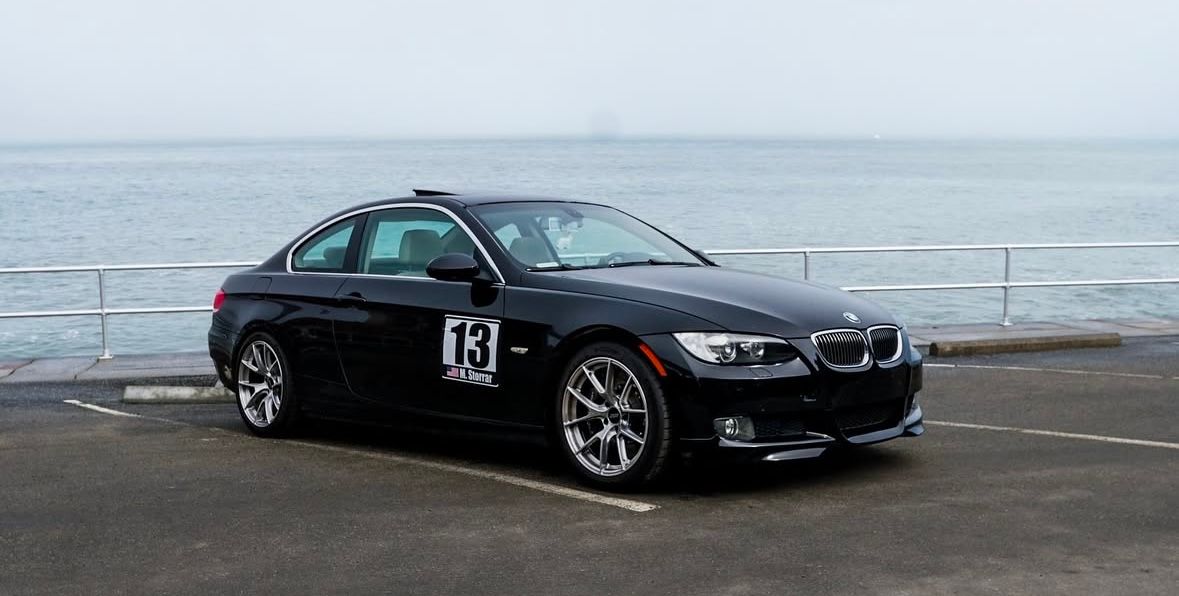 Black BMW E92 Coupe 3 Series with 18" VS-5RS Apex wheels in Brushed Clear