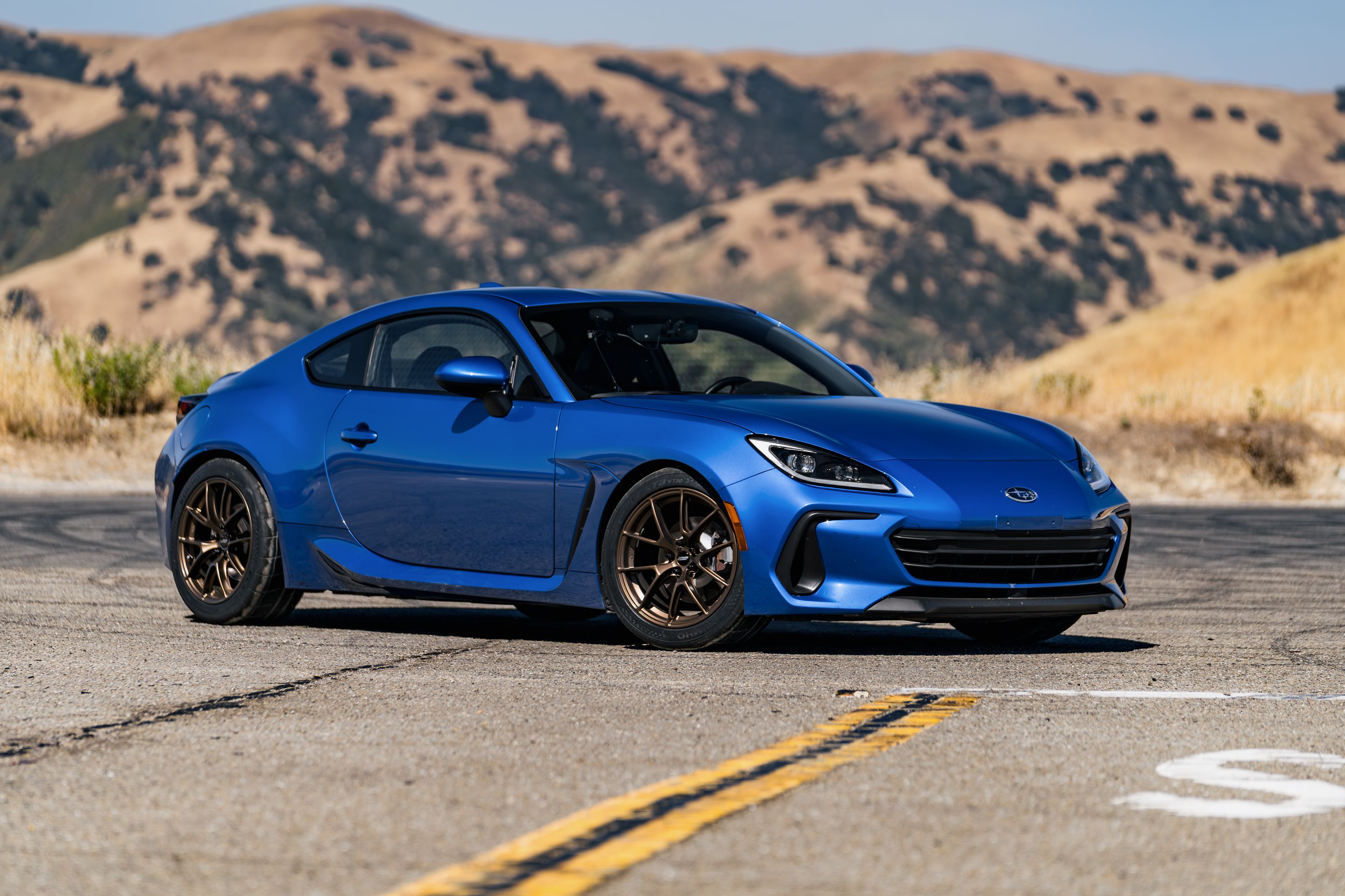 Blue Subaru ZD8 / Gen 2 BRZ with 17" VS-5RS Apex wheels in Satin Bronze