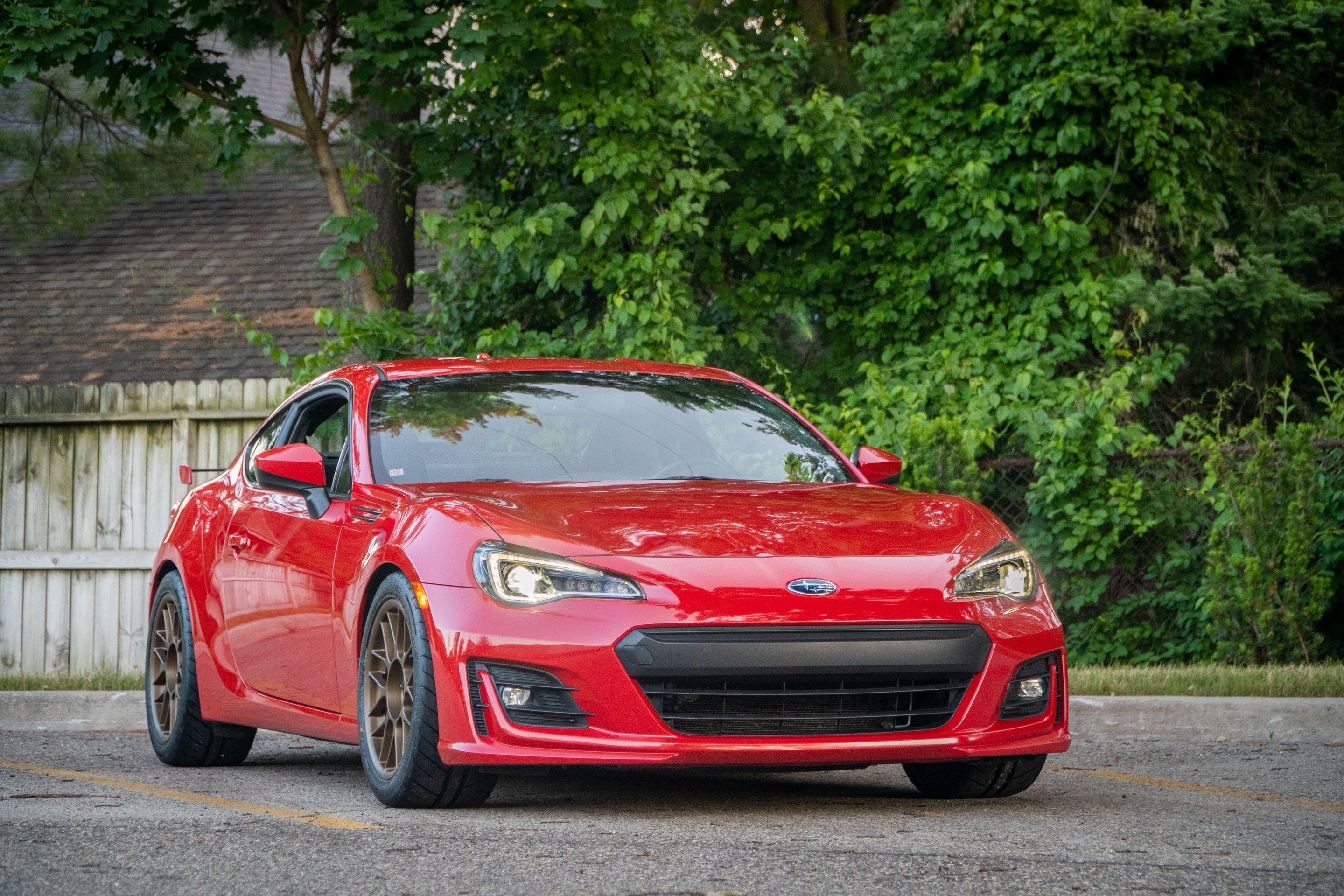 Red Subaru ZC6 / Gen 1 BRZ with 17" ARC-8 Apex wheels in Satin Bronze