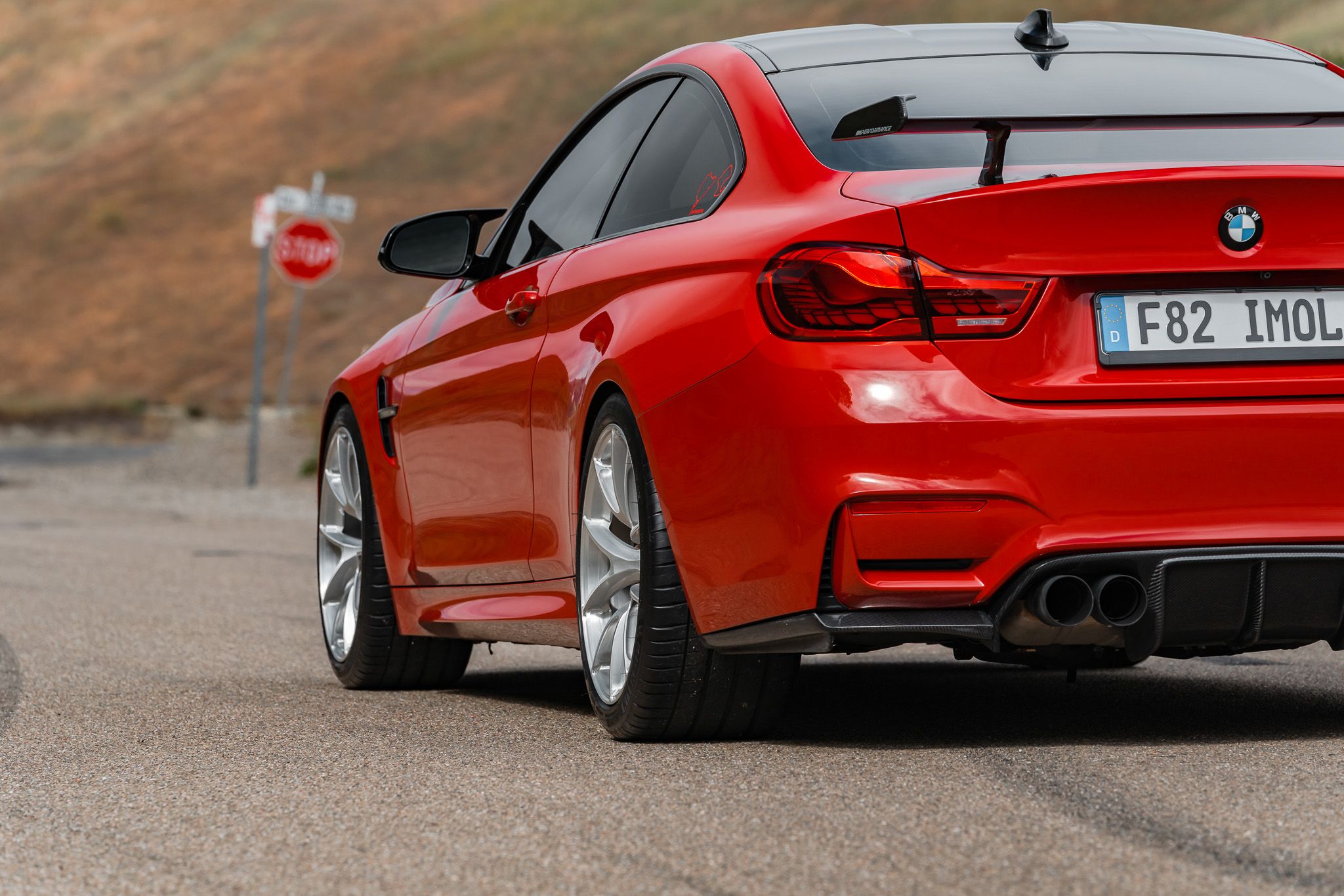 Red BMW F82 Coupe M4 with 19" VS-5RS Apex wheels in Brushed Clear