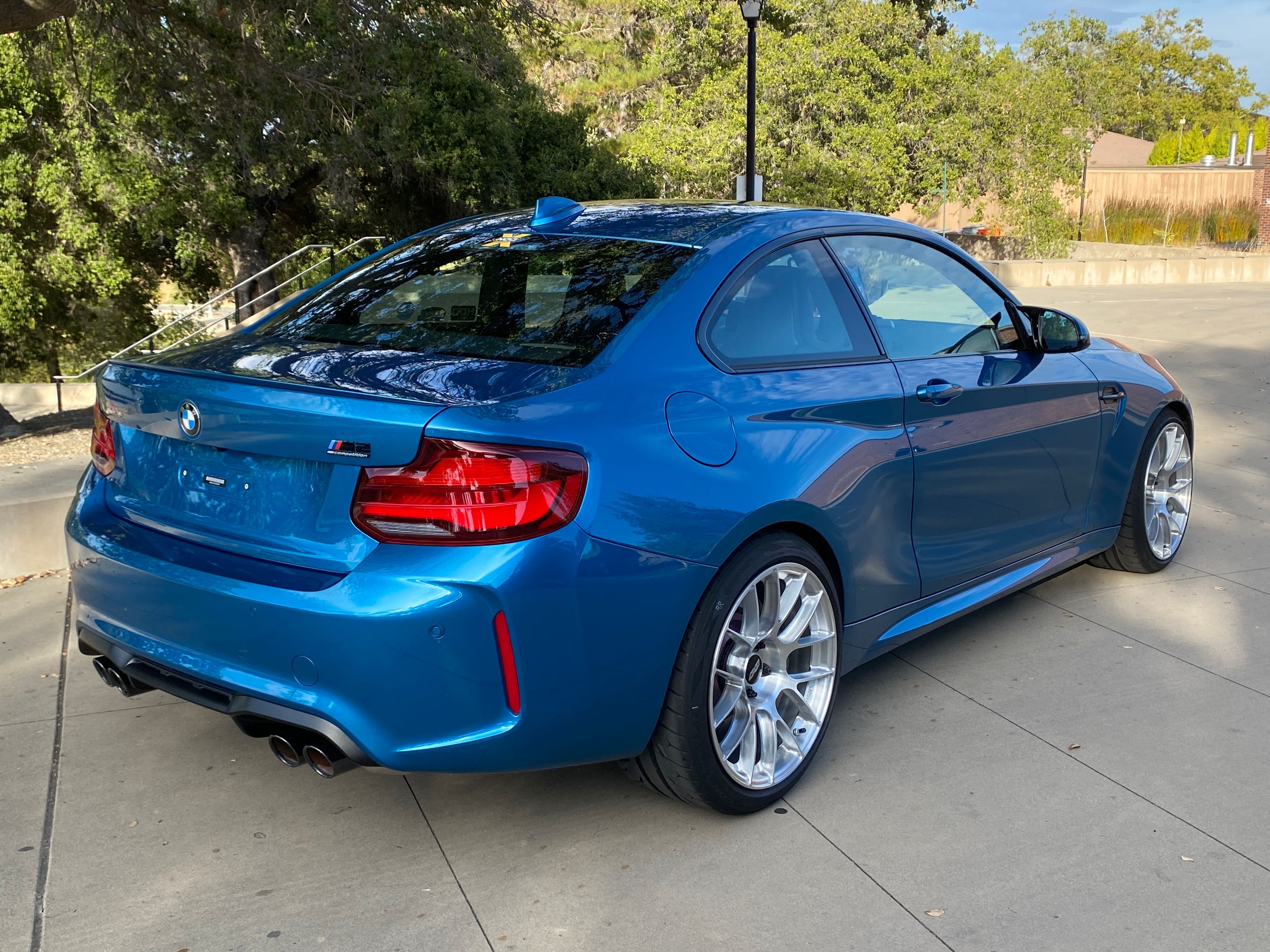 Blue BMW F87 M2 with 19" EC-7RS Apex wheels in Brushed Clear