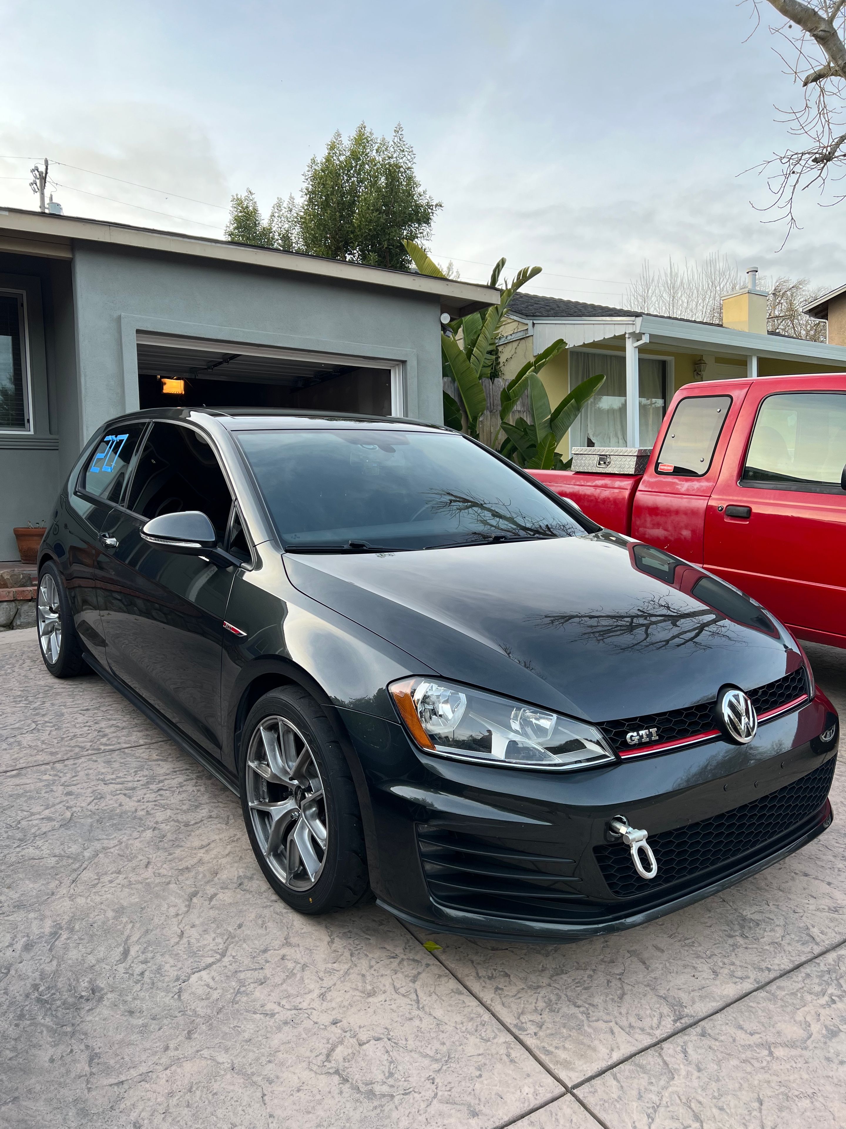 Grey VW MK7 GTI with 17" VS-5RS Apex wheels in Brushed Clear