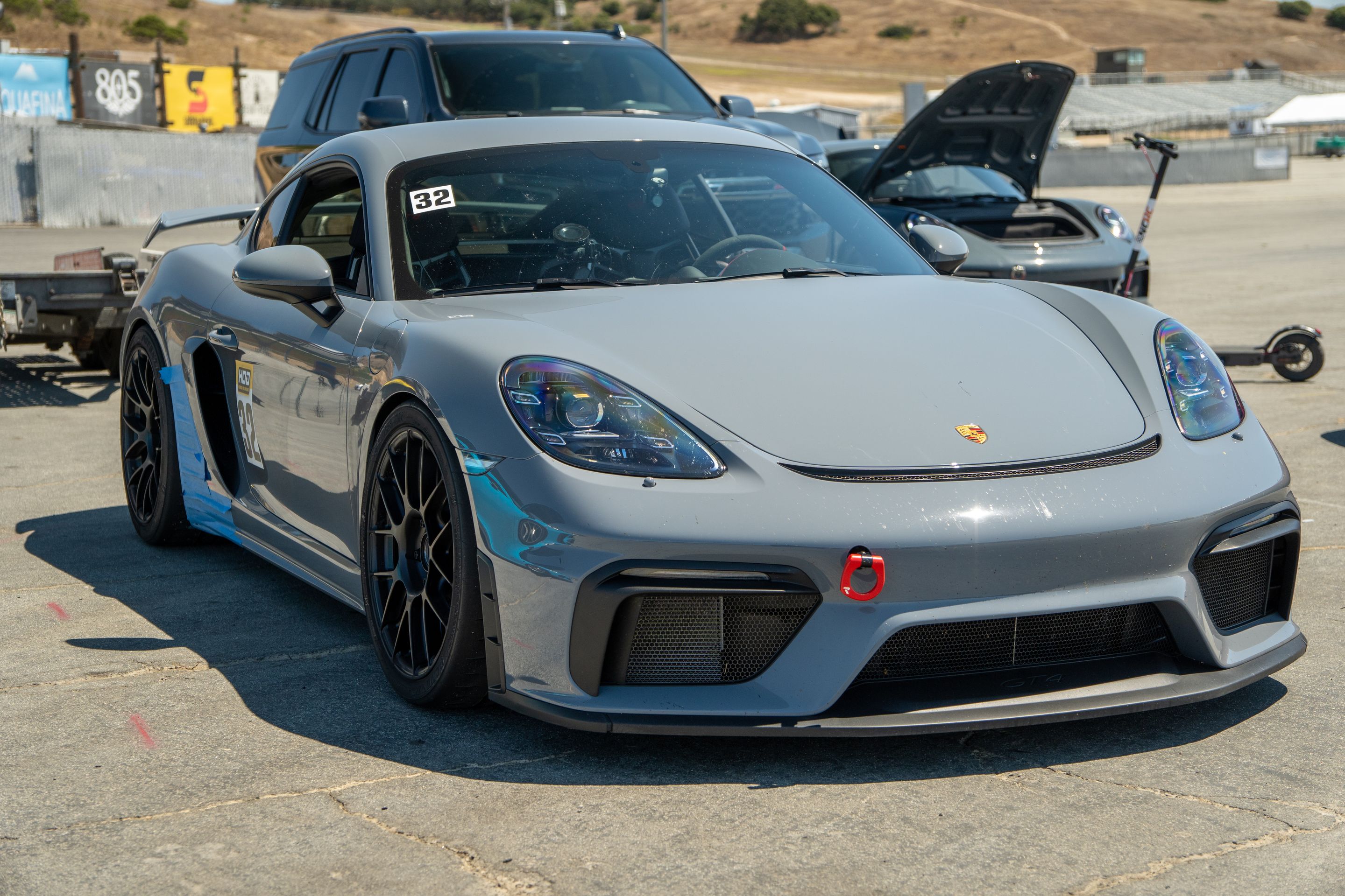 Grey Porsche 718 Cayman GT4 with 19" EC-7RS Apex wheels in Satin Black