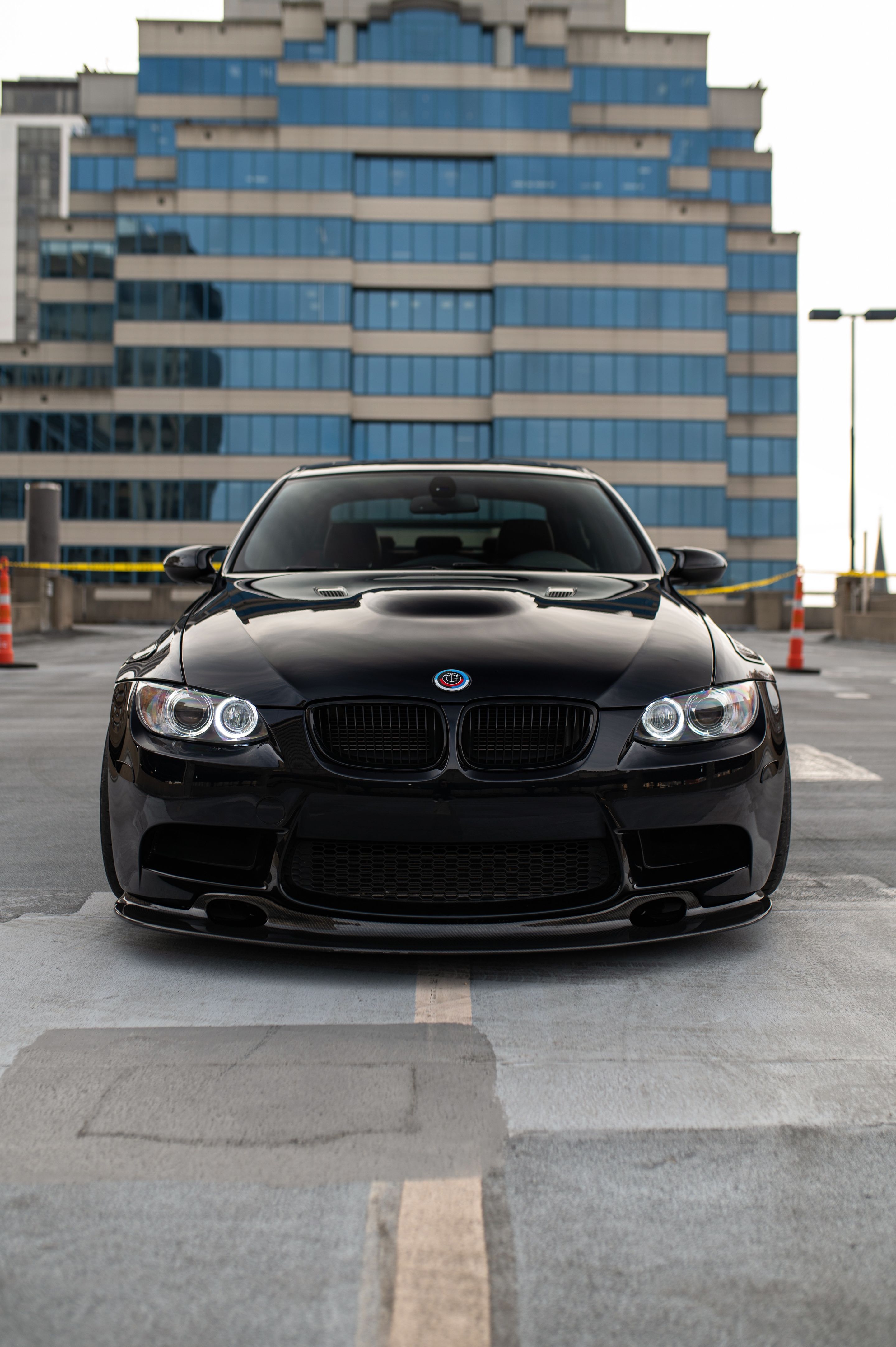 Black BMW E90 Sedan M3 with 18" ARC-8 Apex wheels in Satin Black