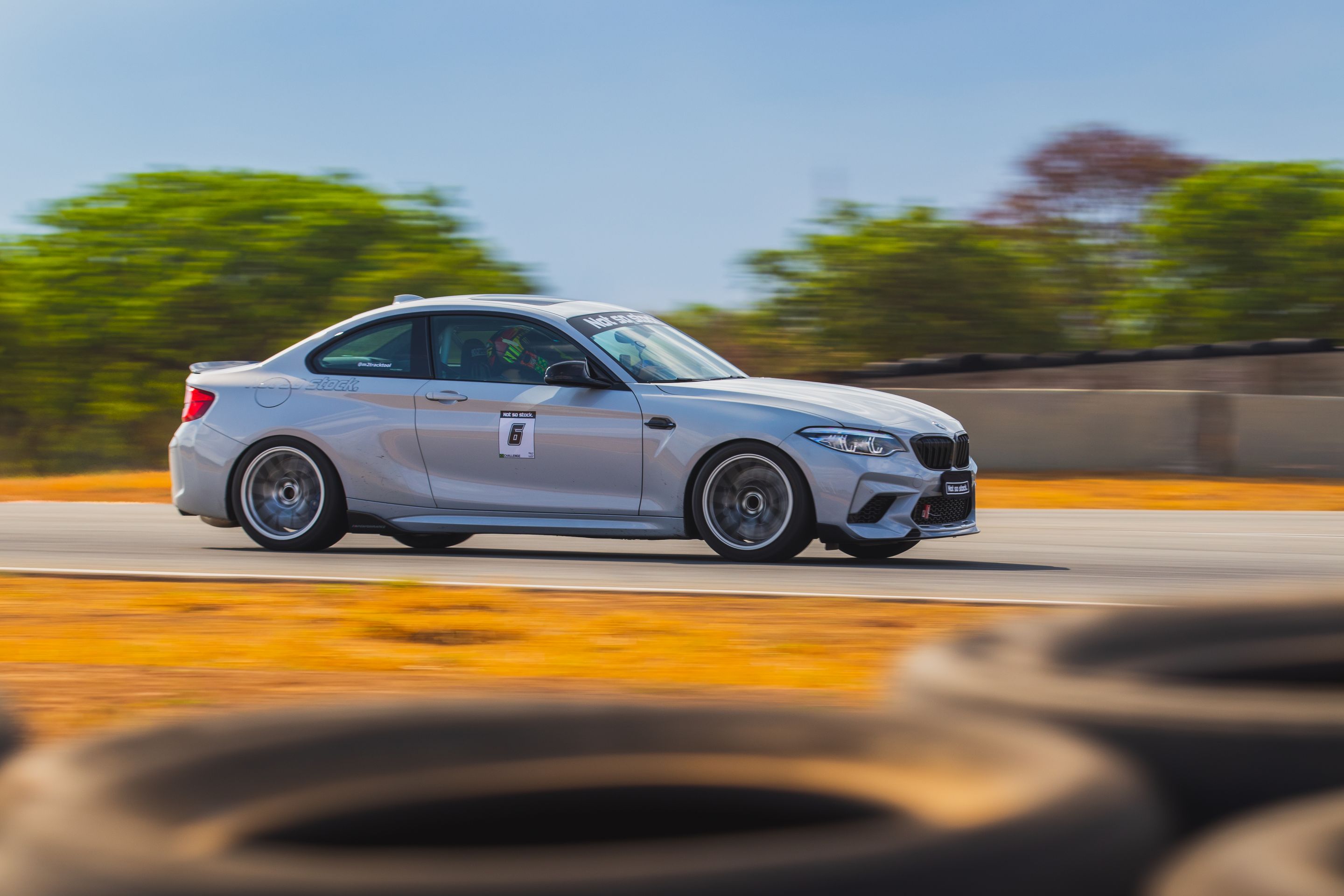 Grey BMW F87 M2 with 18" EC-7 Apex wheels in Race Silver