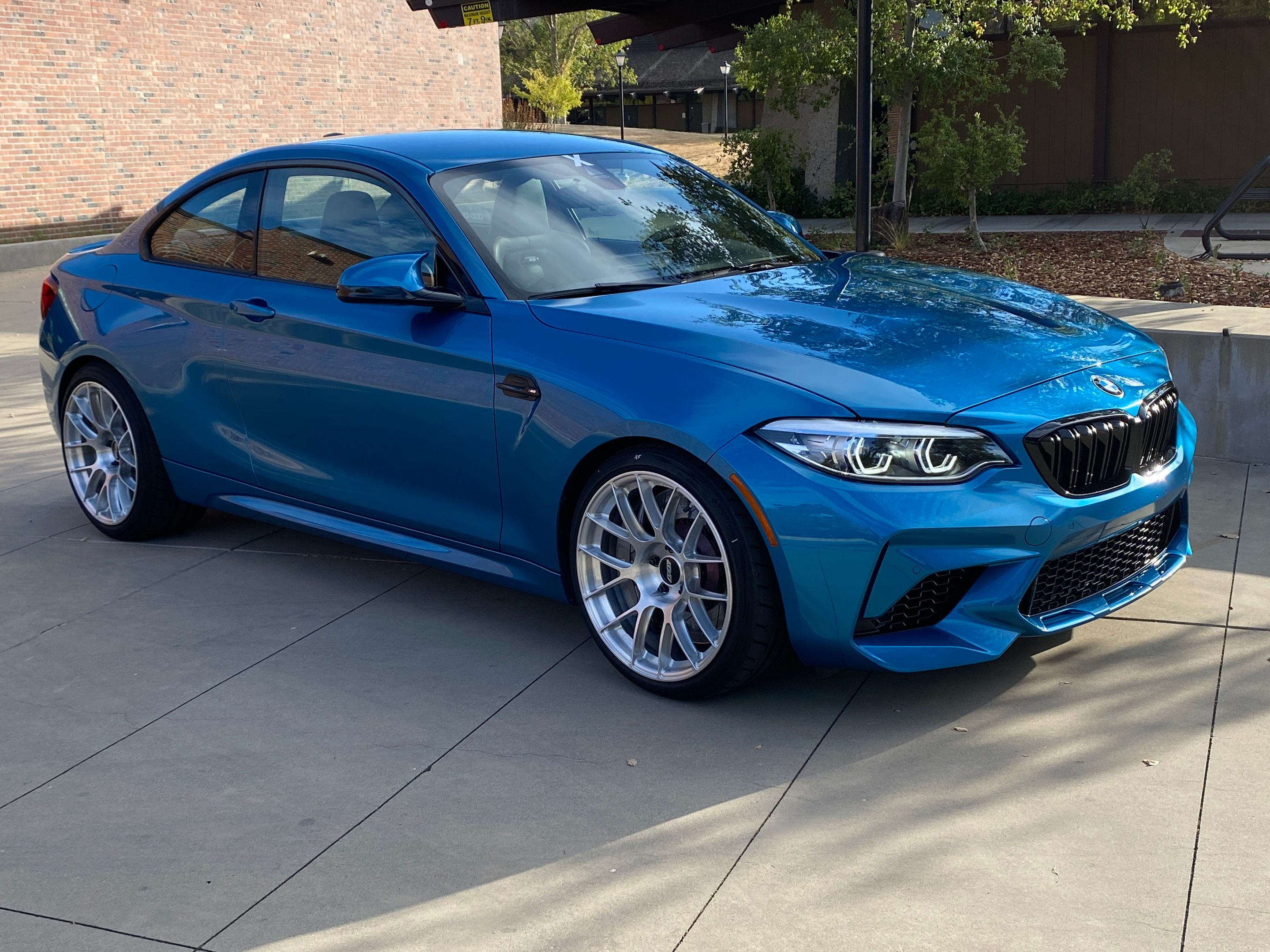 Blue BMW F87 M2 with 19" EC-7RS Apex wheels in Brushed Clear