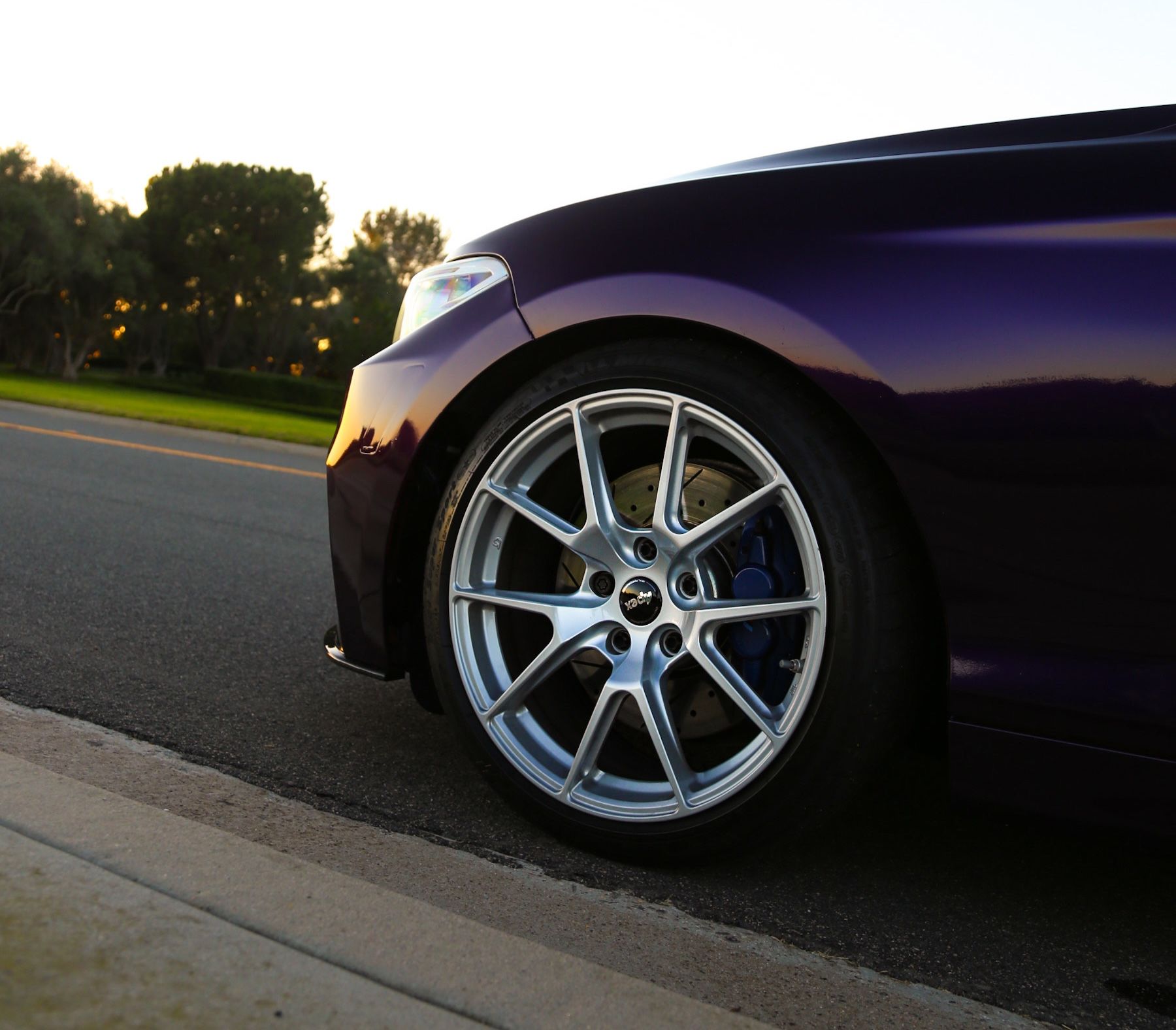 Purple BMW F22 Coupe 2 Series with 18" VS-5 Apex wheels in Race Silver