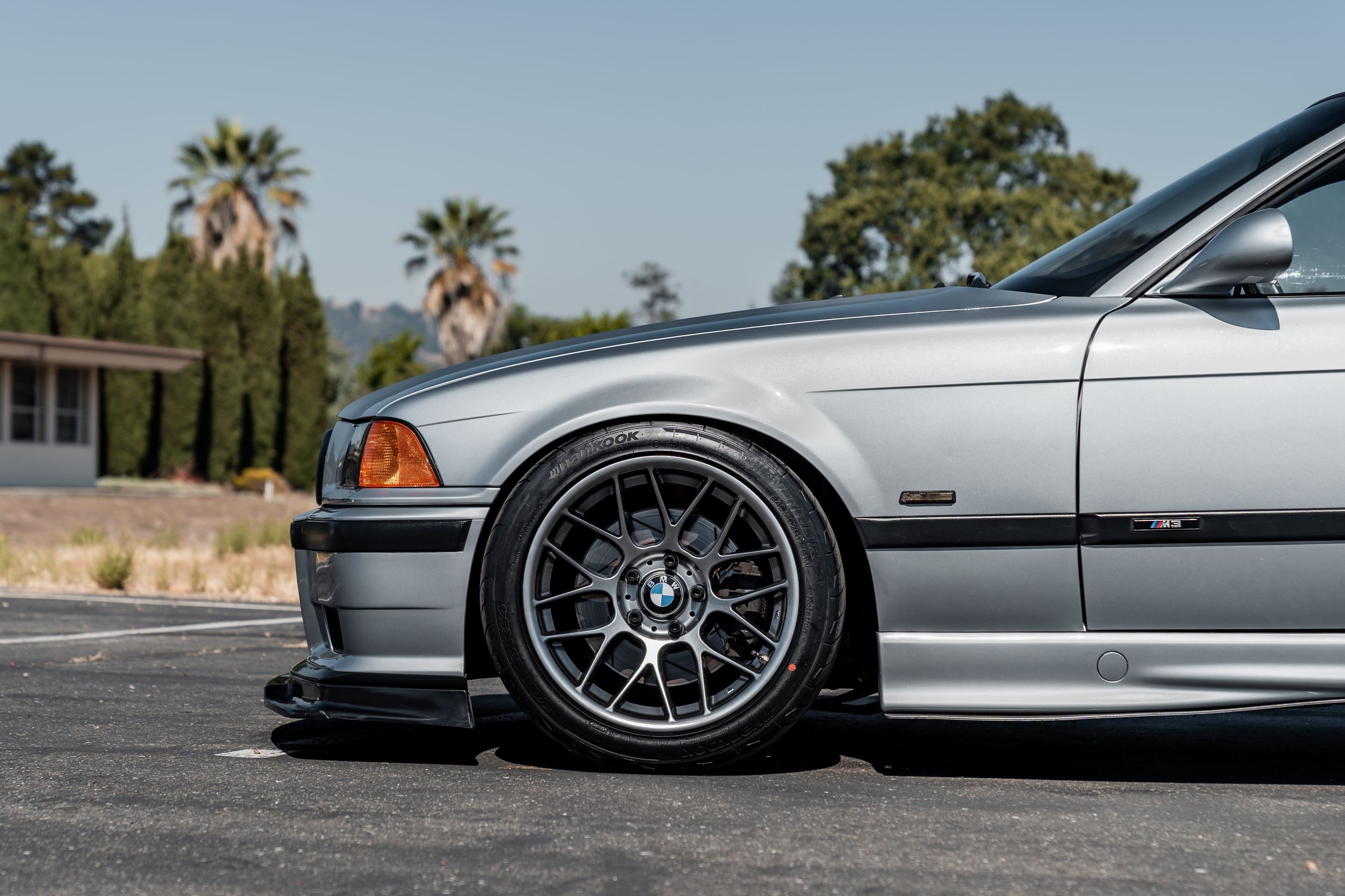 Silver BMW E36 M3 with 17" ARC-8 Apex wheels in Anthracite