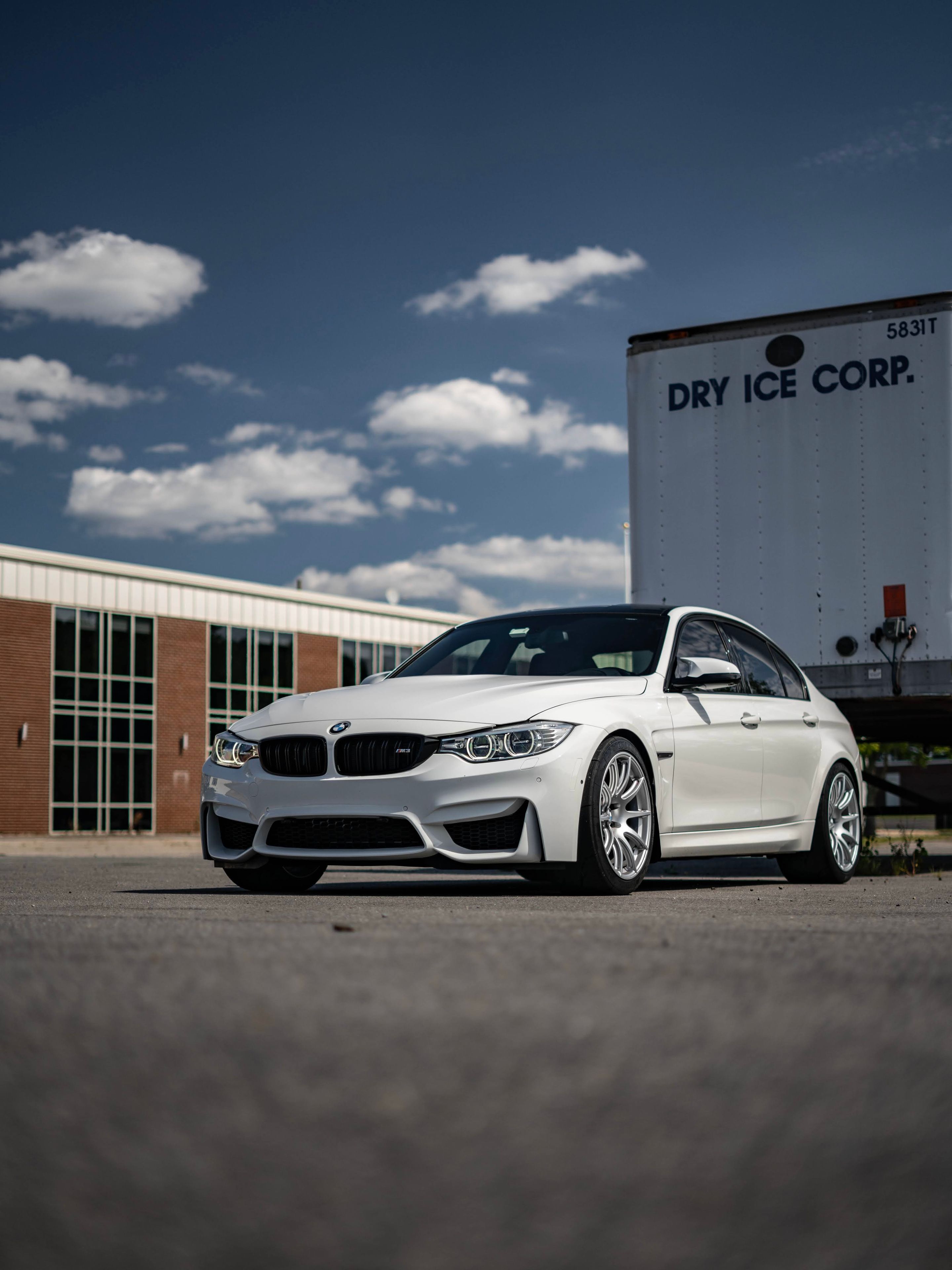 White BMW F80 M3 with 19" SM-10 Apex wheels in Race Silver