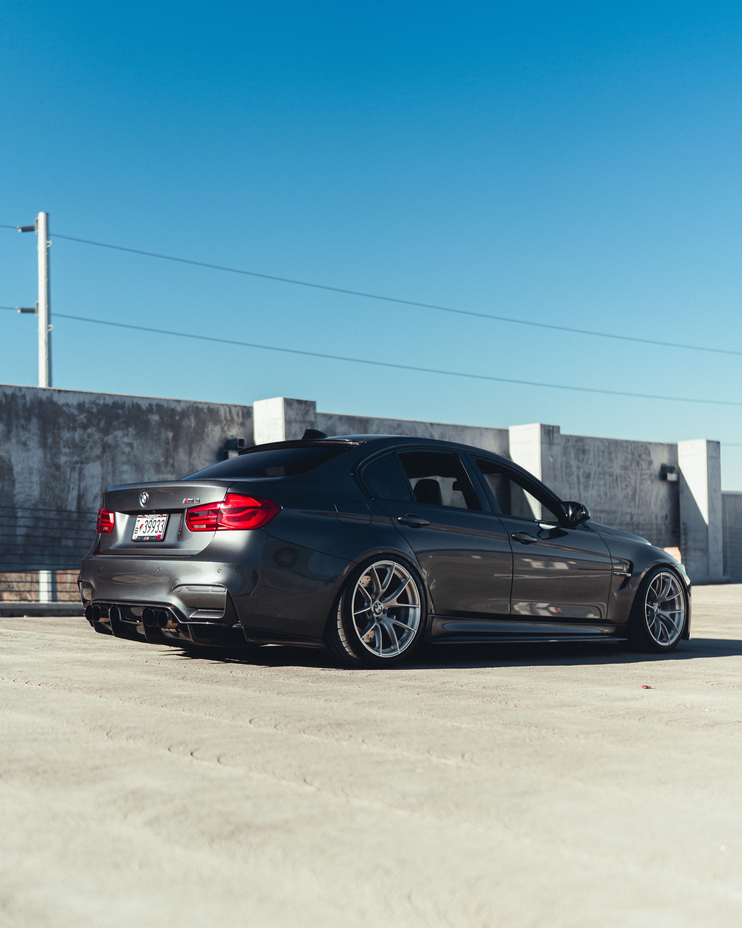 Grey BMW F80 M3 with 19" VS-5RS Apex wheels in Brushed Clear