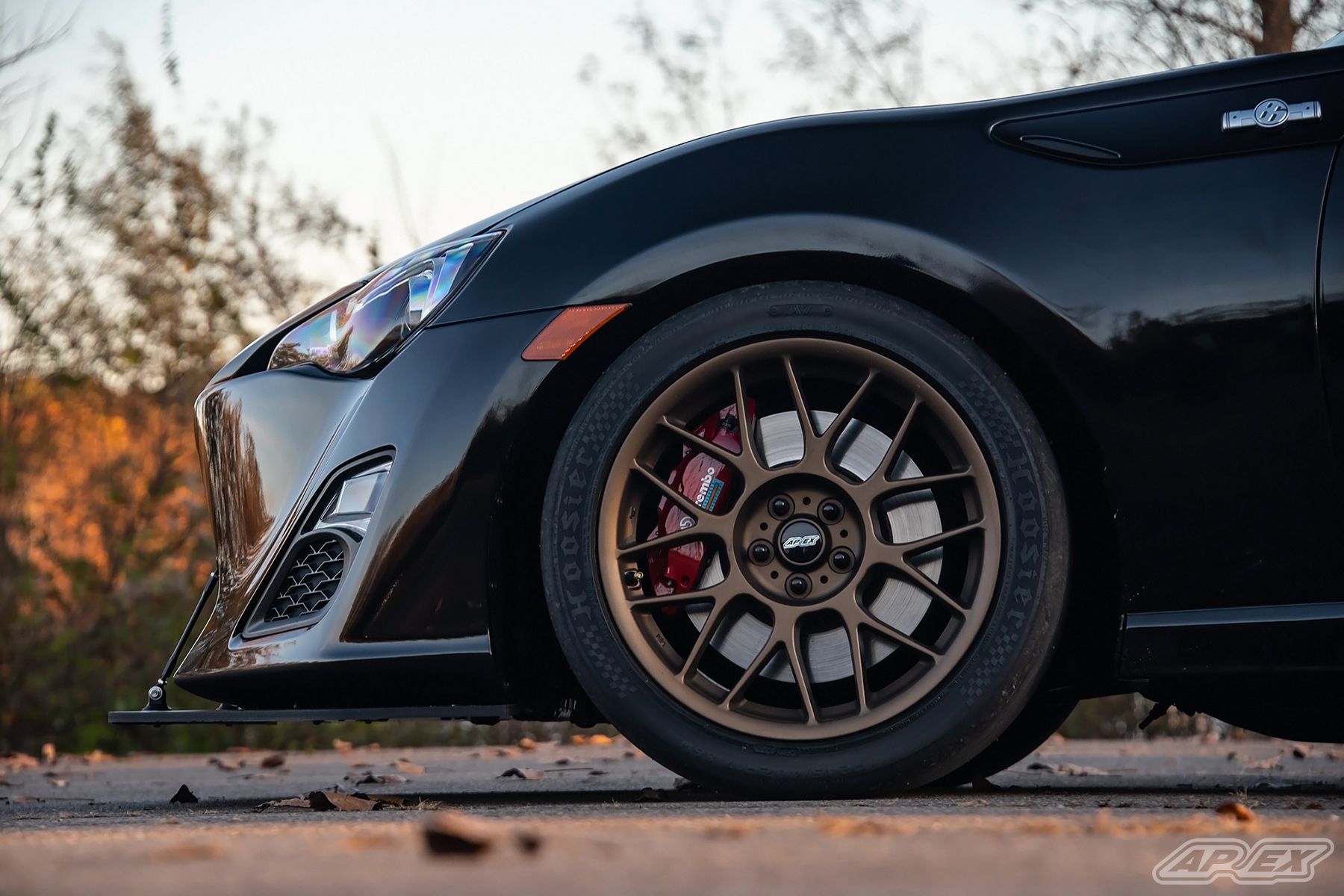 Black Scion FR-S with 17" ARC-8 Apex wheels in Satin Bronze