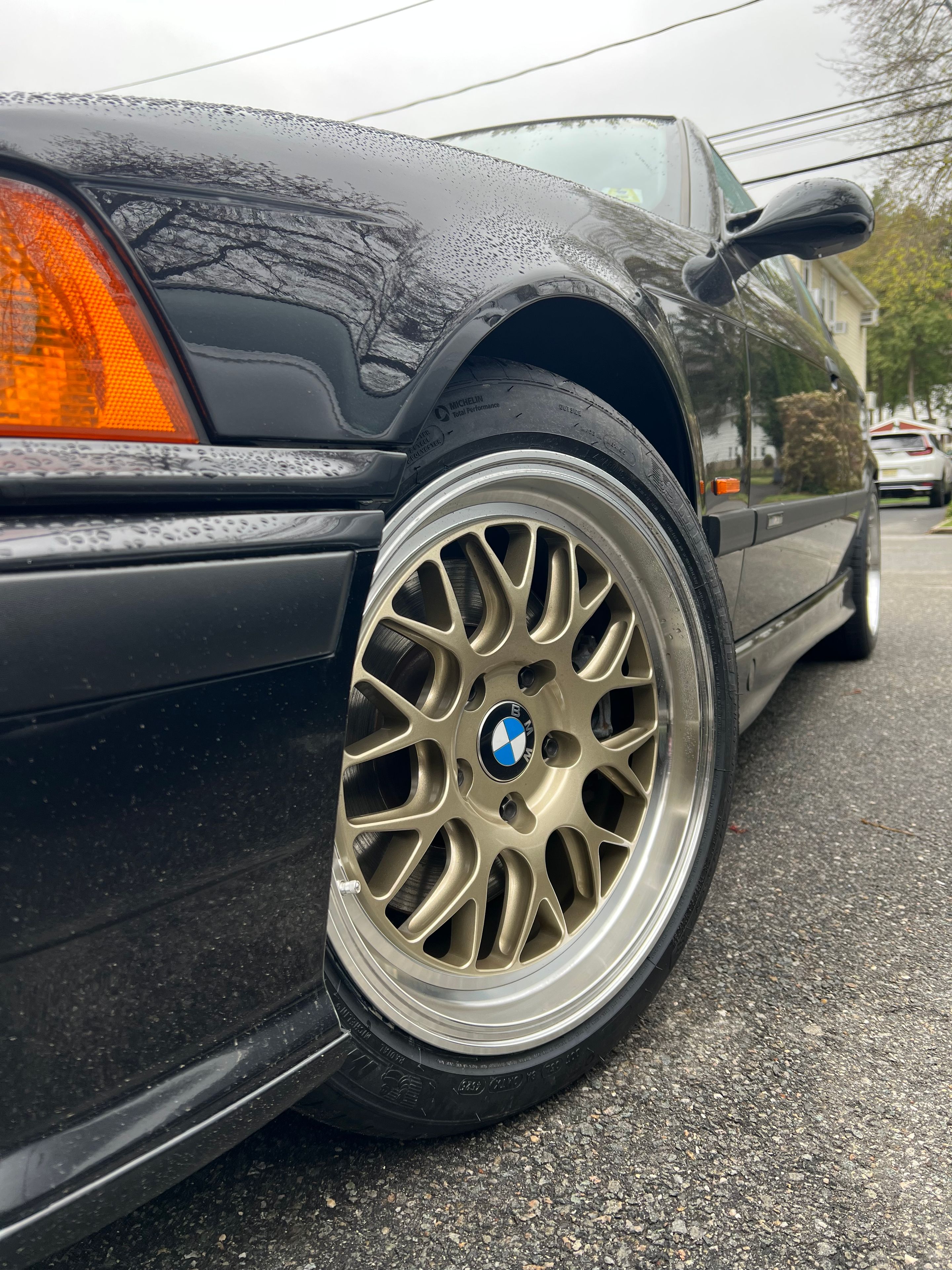 Black BMW E36 M3 with 17" ML-10RT Apex wheels in Machined Lip Gloss Motorsport Gold