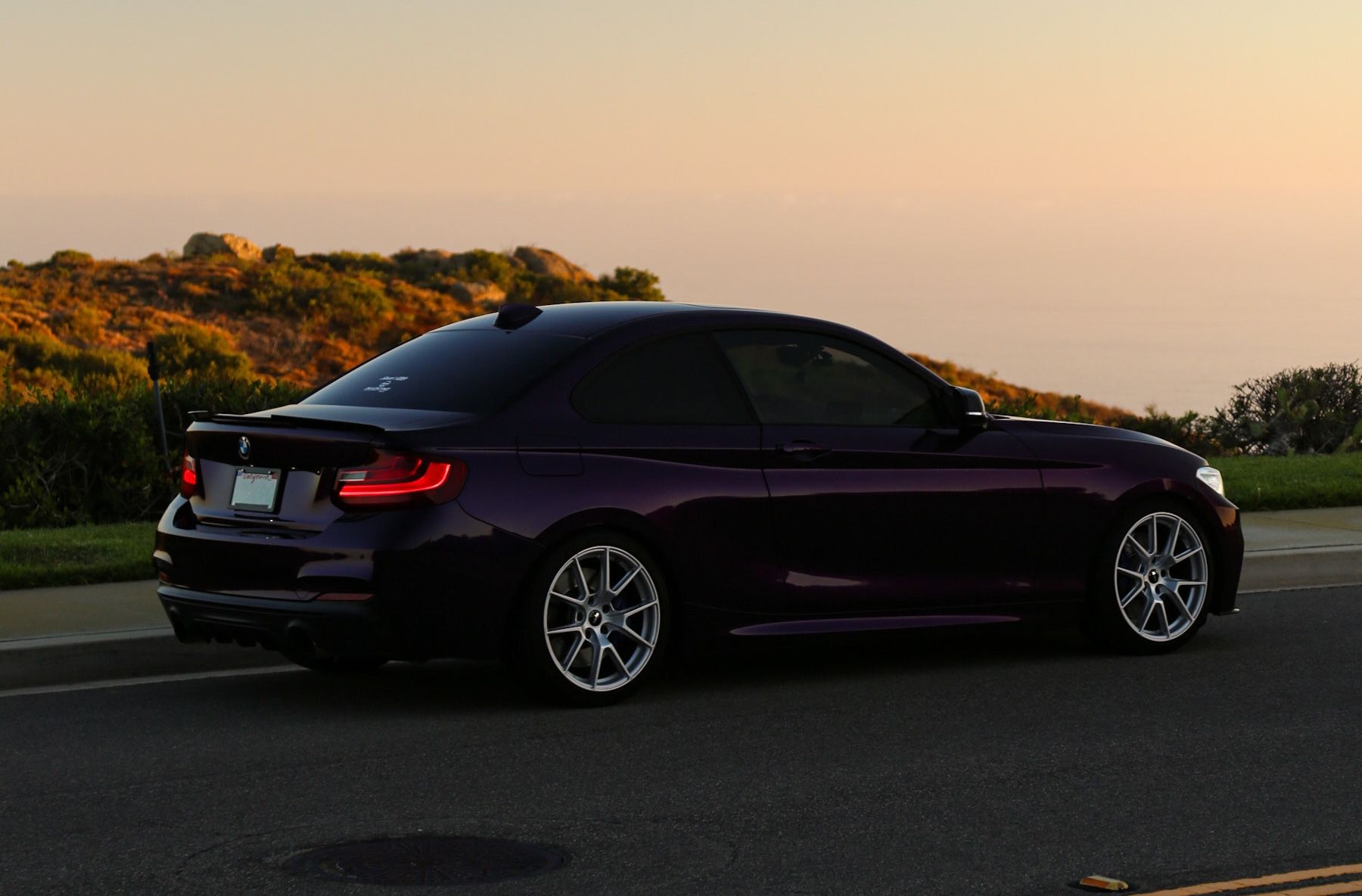 Purple BMW F22 Coupe 2 Series with 18" VS-5 Apex wheels in Race Silver