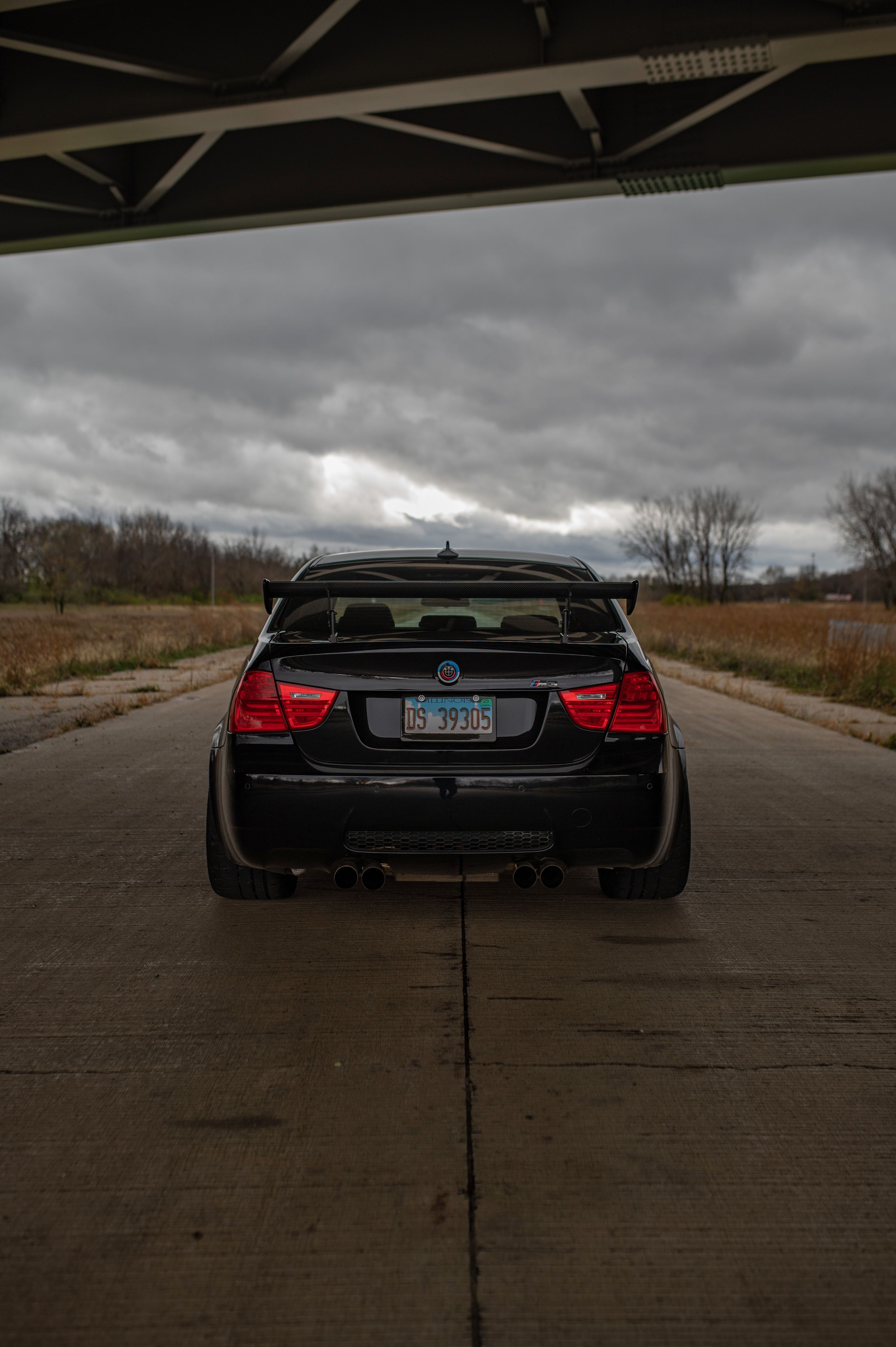 Black BMW E90 Sedan M3 with 18" ARC-8 Apex wheels in Satin Black