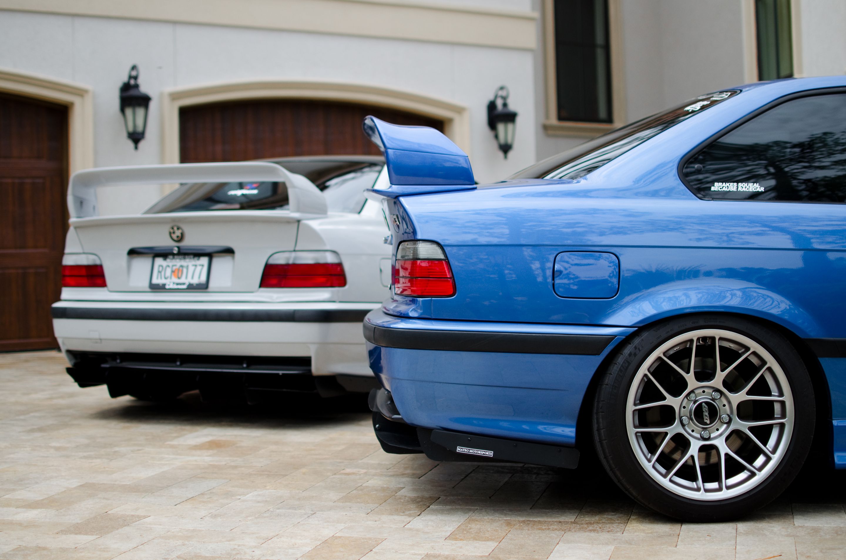Blue BMW E36 M3 with 17" ARC-8 Apex wheels in Hyper Black