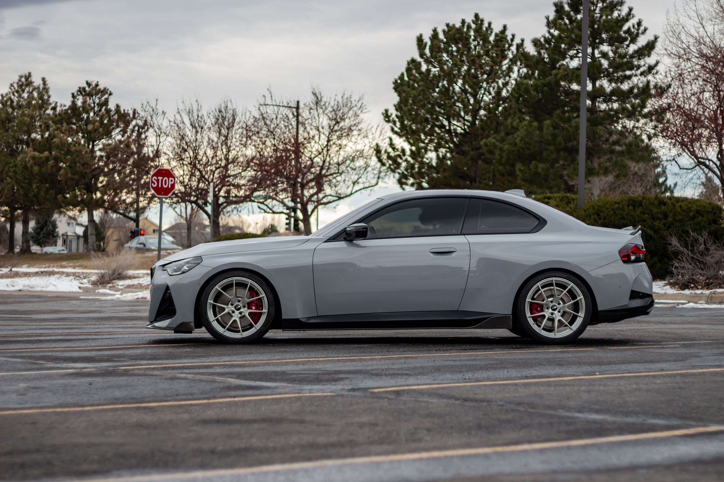 Grey BMW G42 2 Series with 19" VS-5RS Apex wheels in Brushed Clear