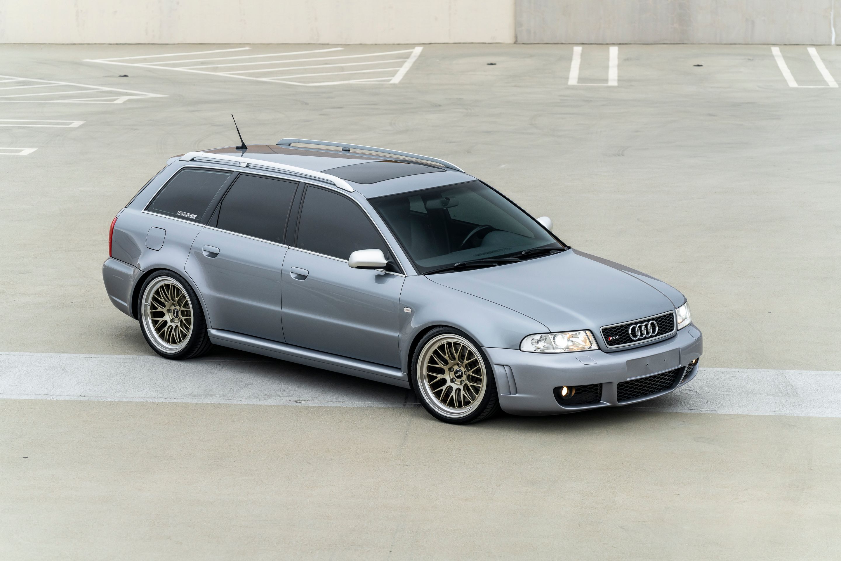 Silver Audi B5 RS 4 Avant/Wagon with 19" ML-10RT Apex wheels in Machined Lip Gloss Motorsport Gold