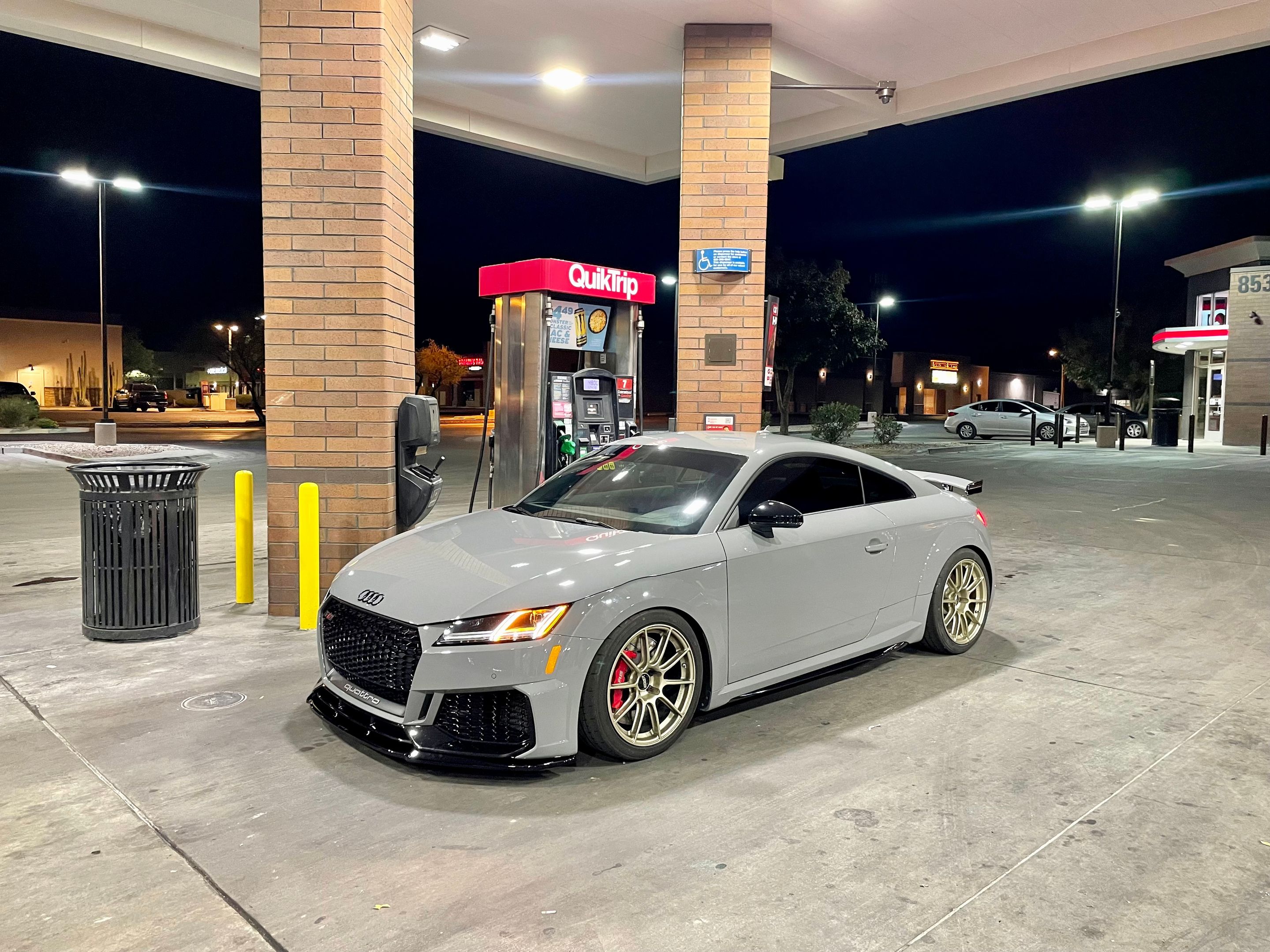 Grey Audi FV/8S TT RS with 18" SM-10RS Apex wheels in Motorsport Gold