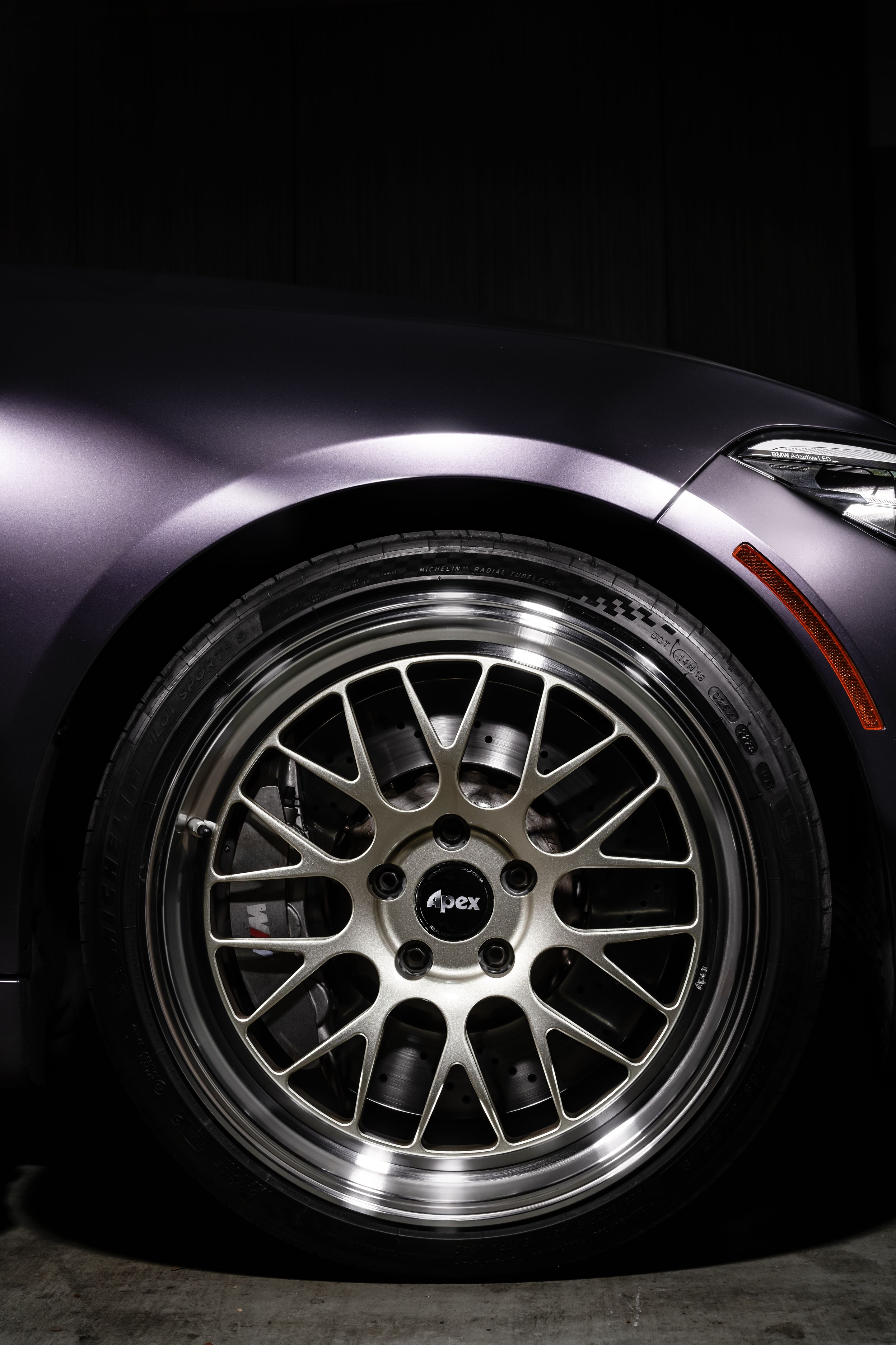 Purple BMW F87 M2 with 19" ML-10RT Apex wheels in Machined Lip Gloss Motorsport Gold