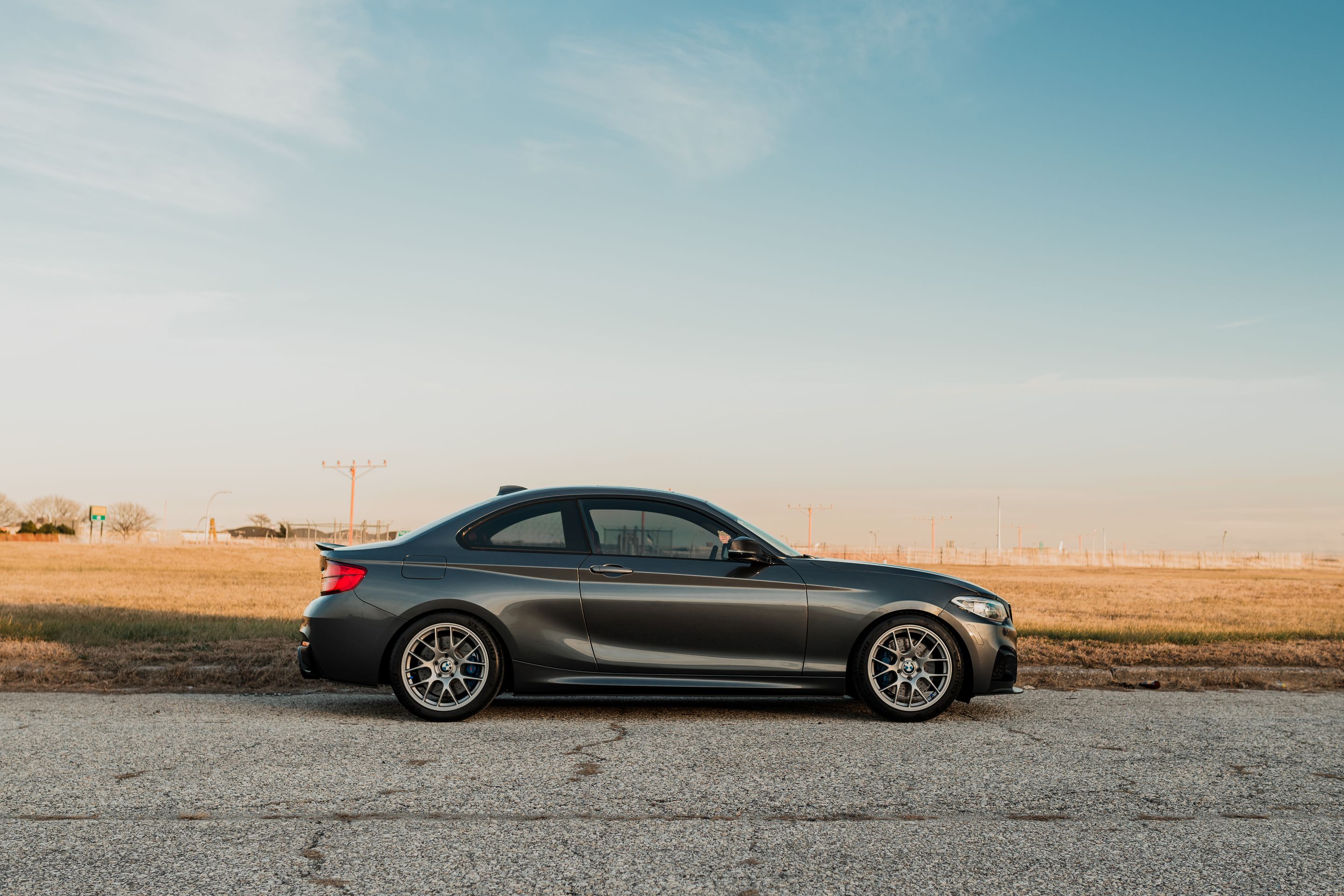 Grey BMW F22 Coupe 2 Series with 18" EC-7 Apex wheels in Race Silver